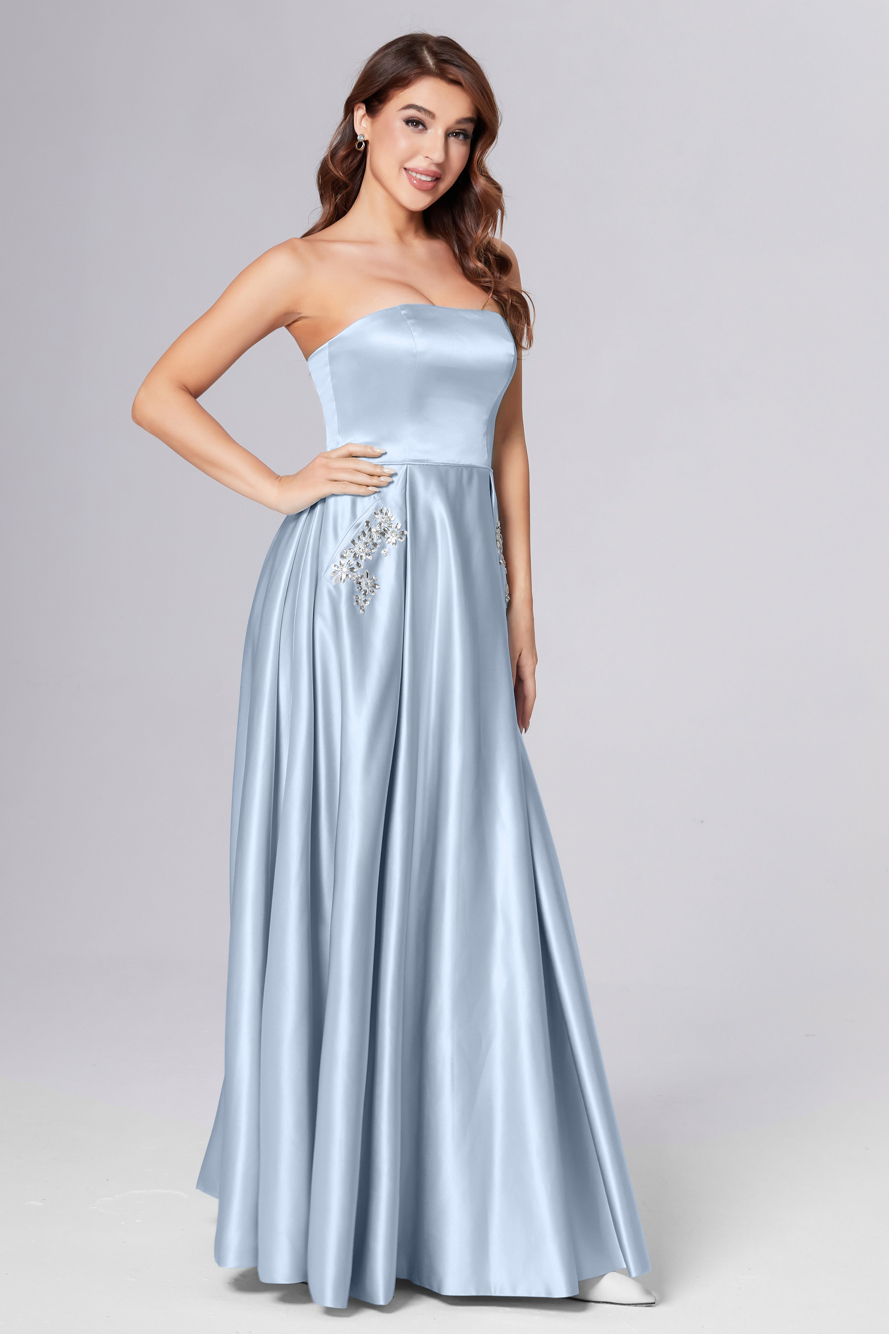 Strapless Beading Prom Dresses with Pockets