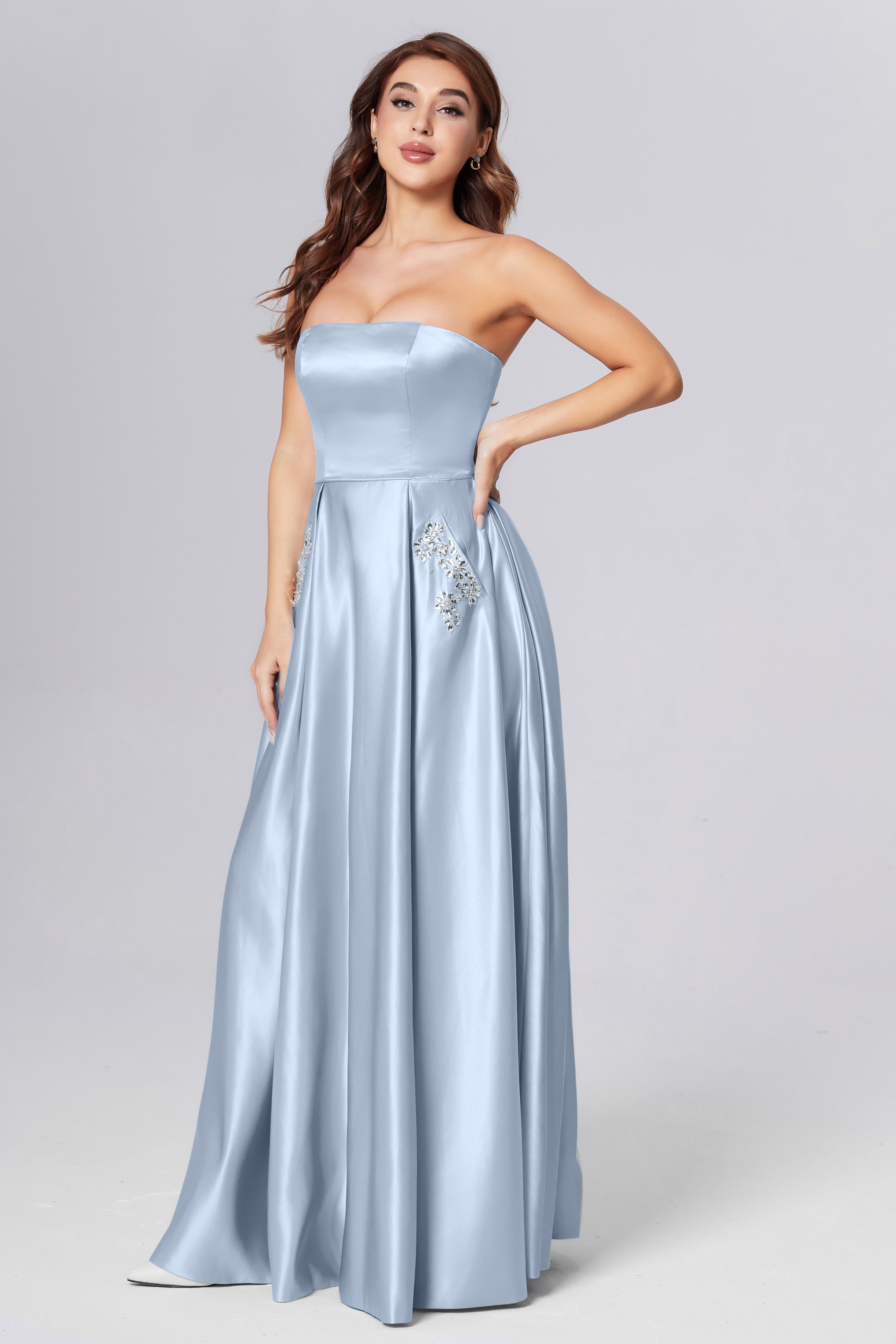 Strapless Beading Prom Dresses with Pockets