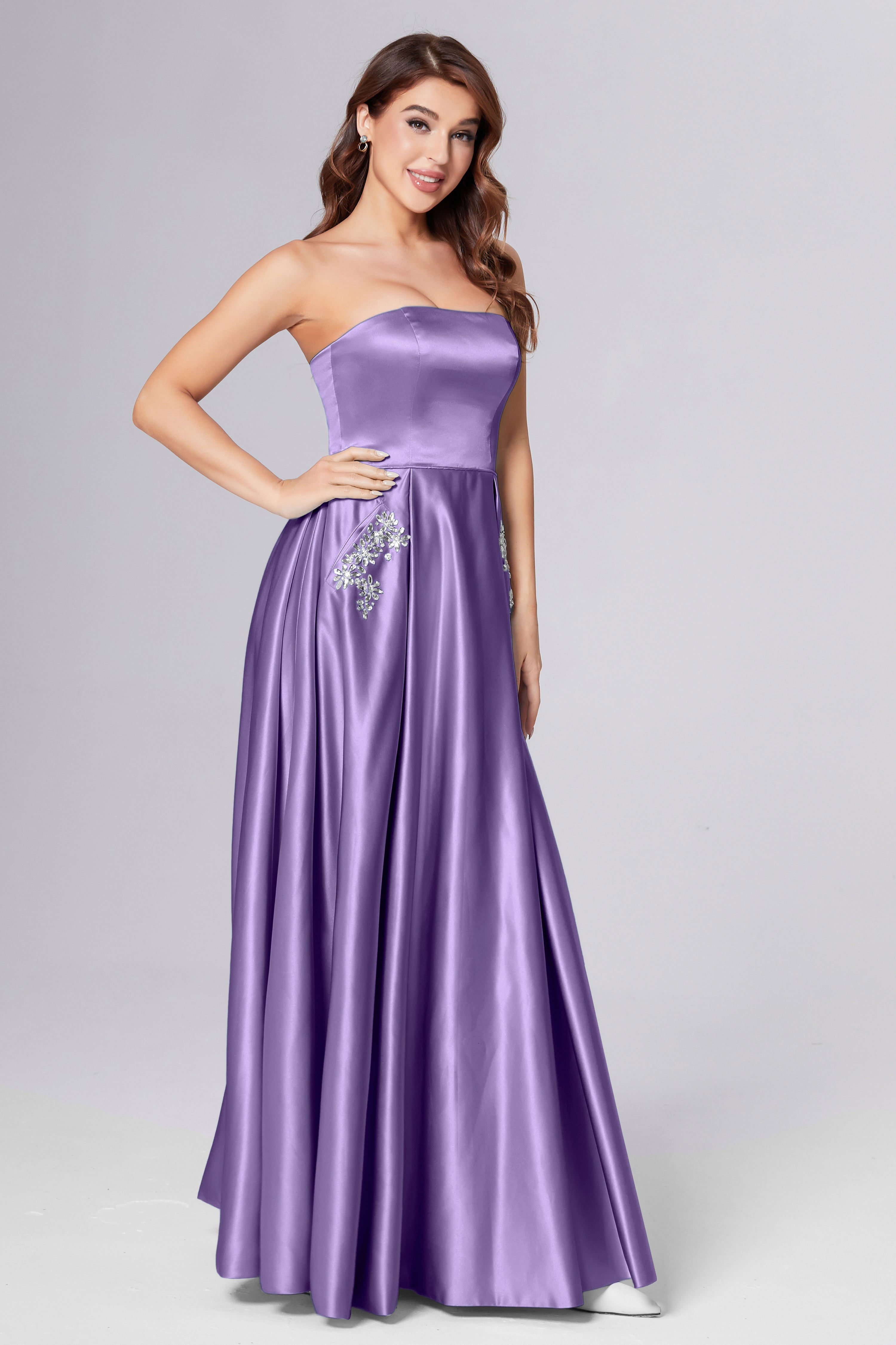 Strapless Beading Prom Dresses with Pockets