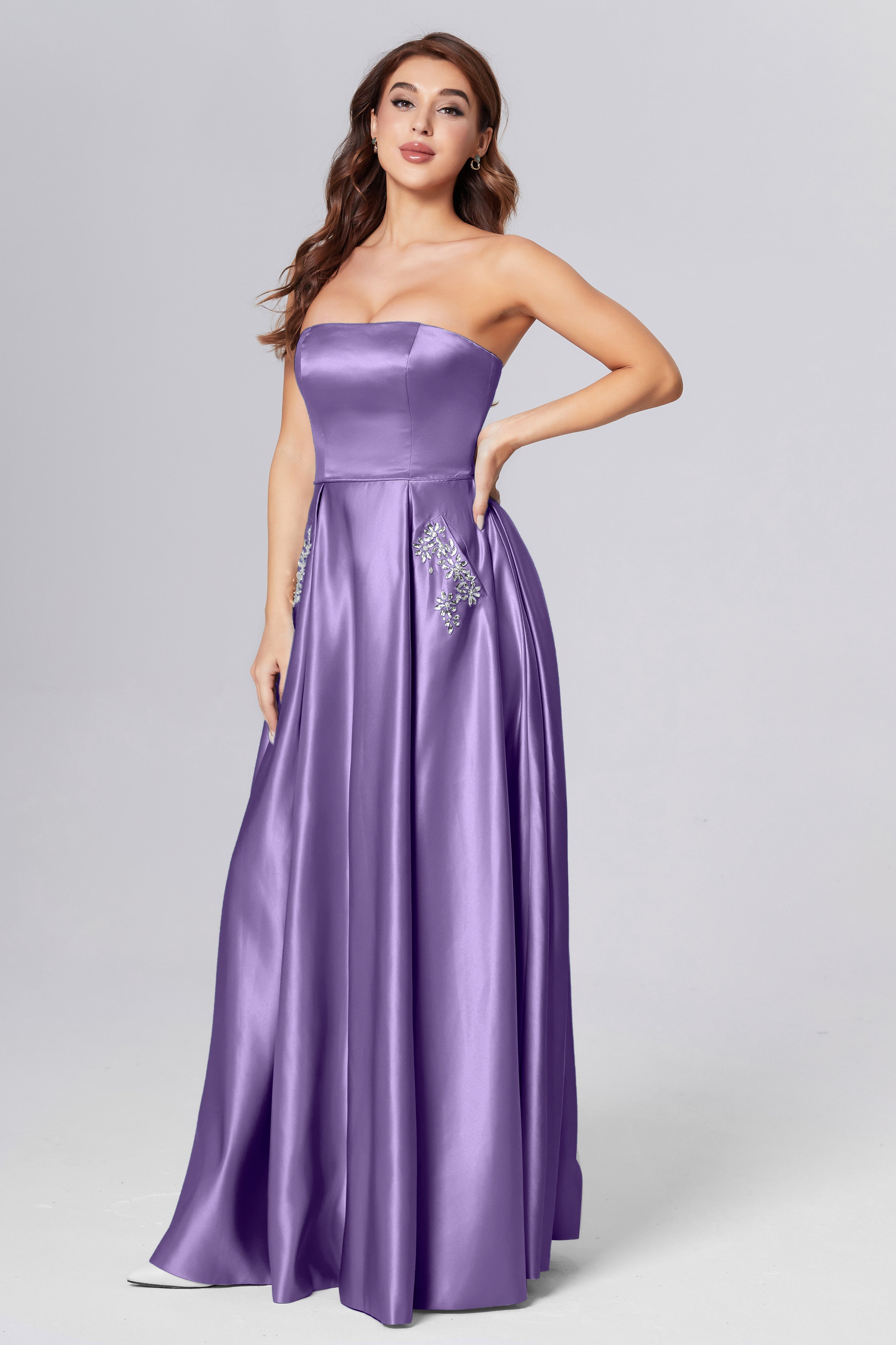 Strapless Beading Prom Dresses with Pockets
