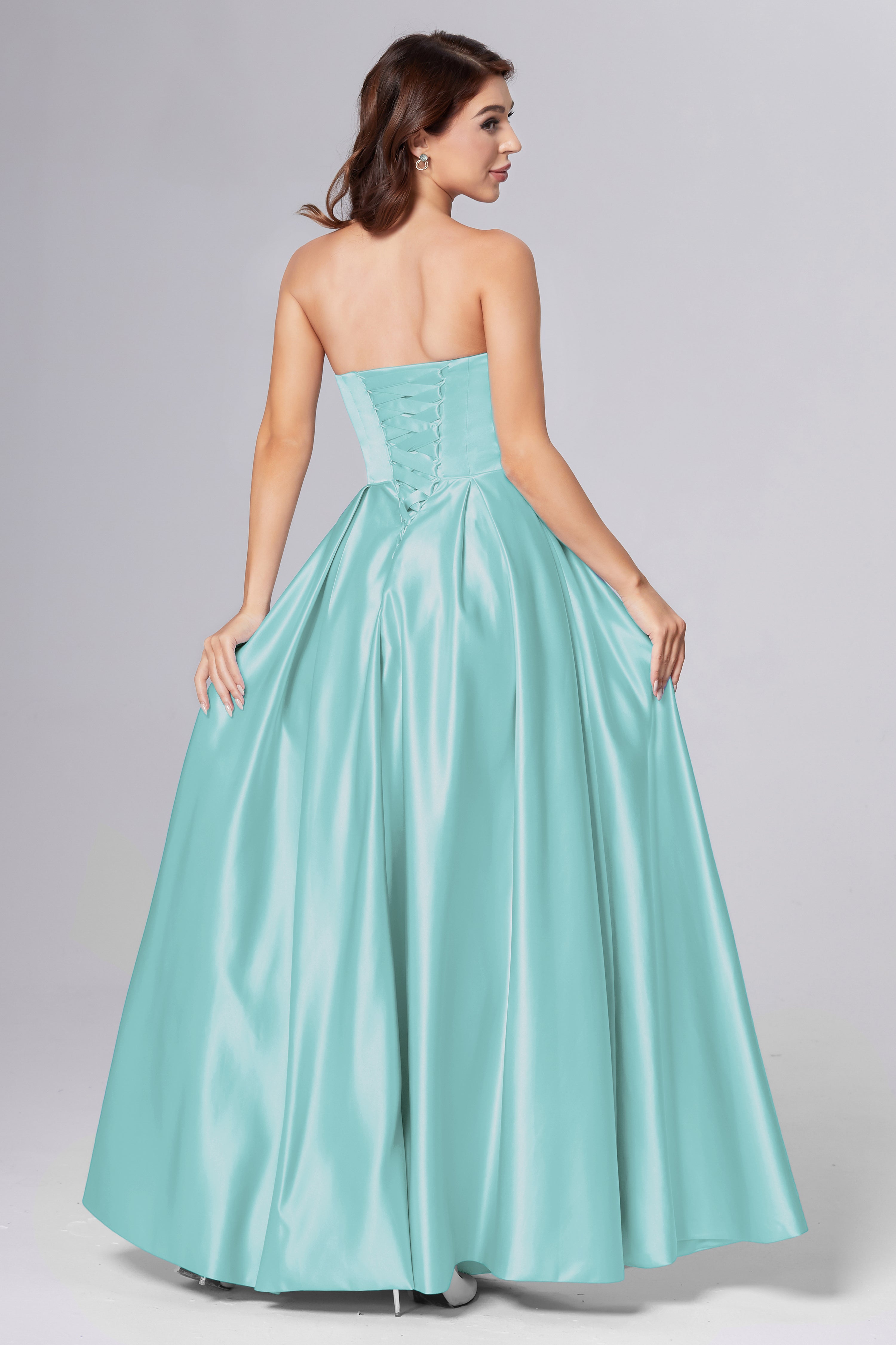 Strapless Beading Prom Dresses with Pockets