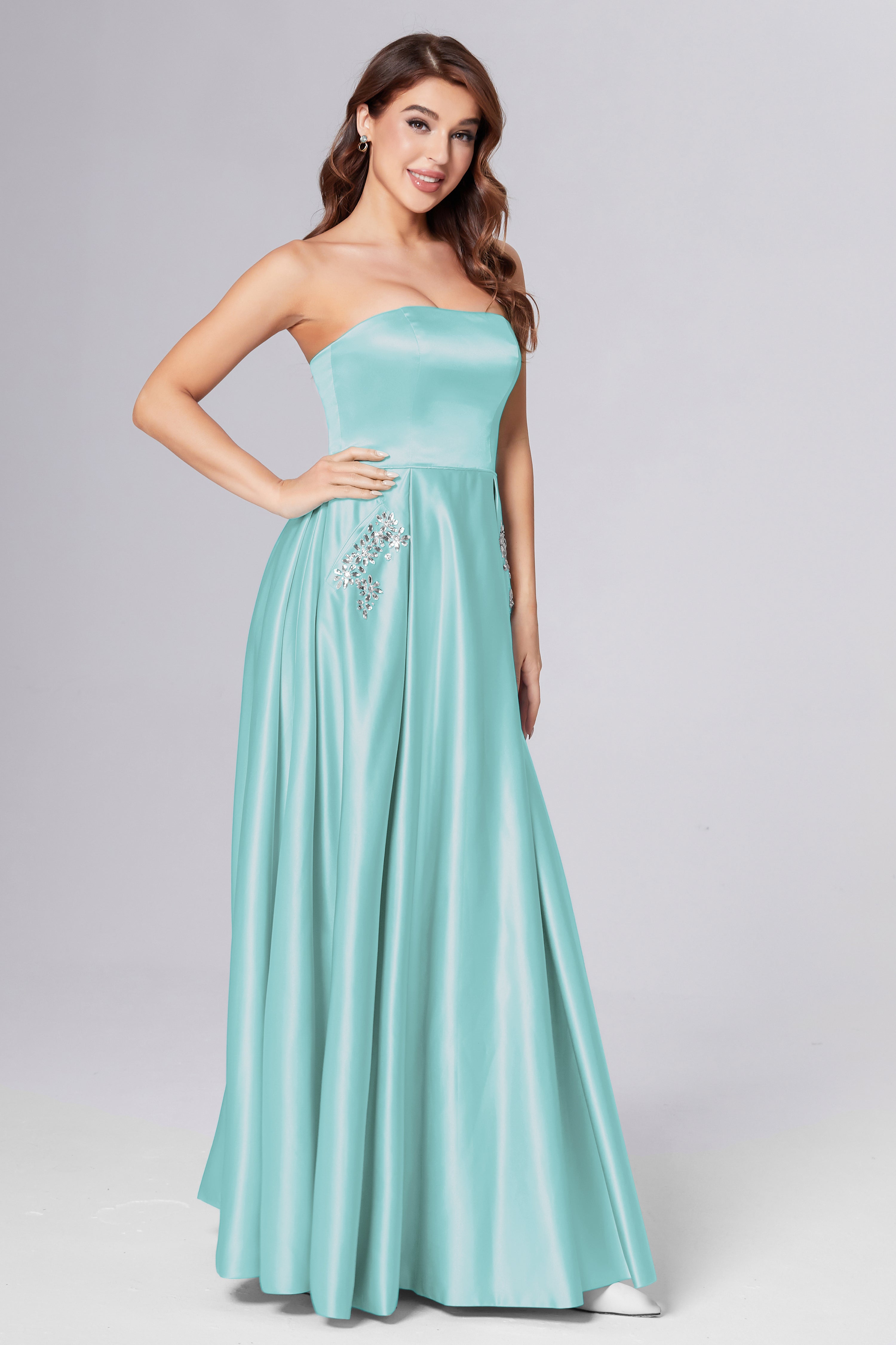 Strapless Beading Prom Dresses with Pockets