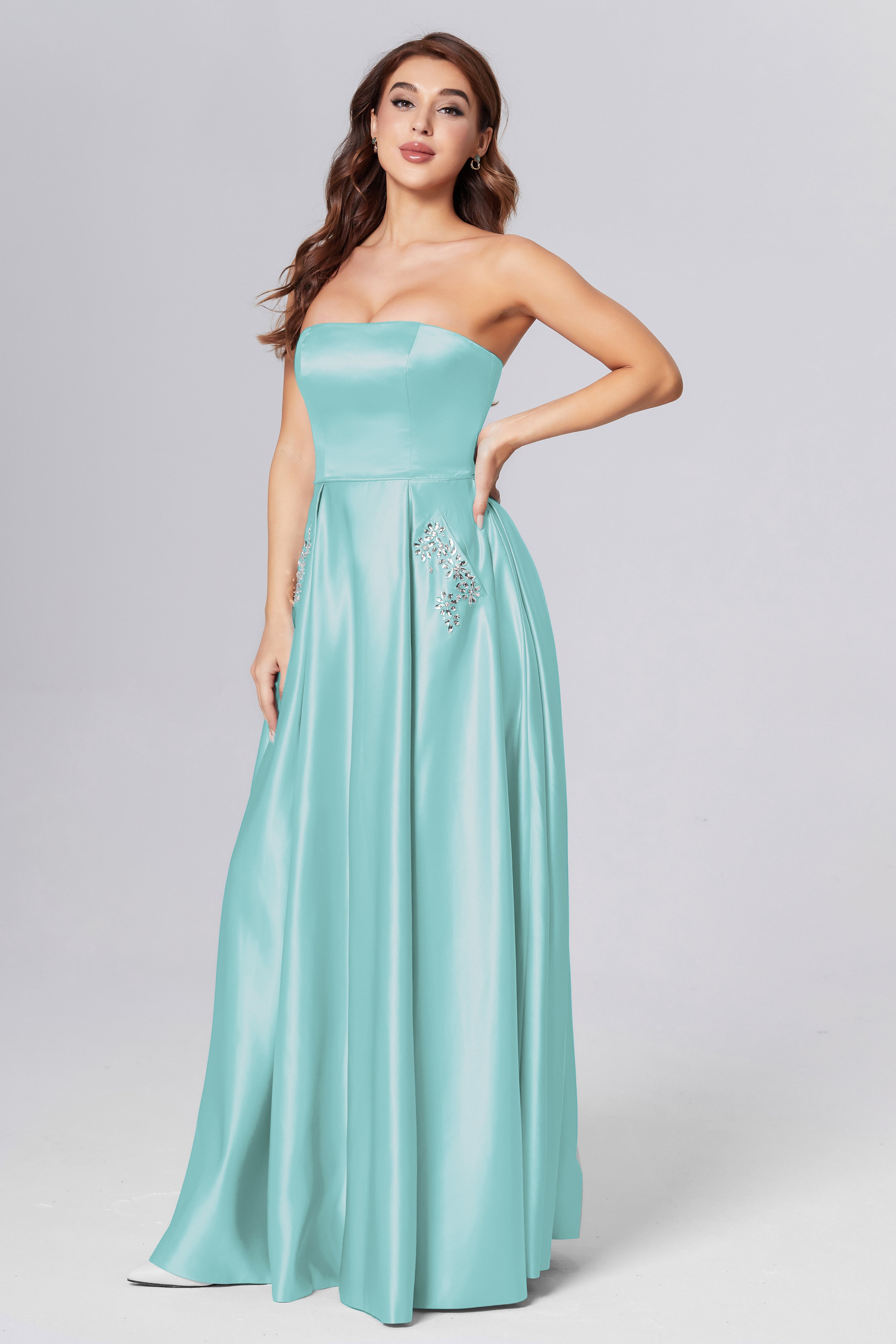 Strapless Beading Prom Dresses with Pockets