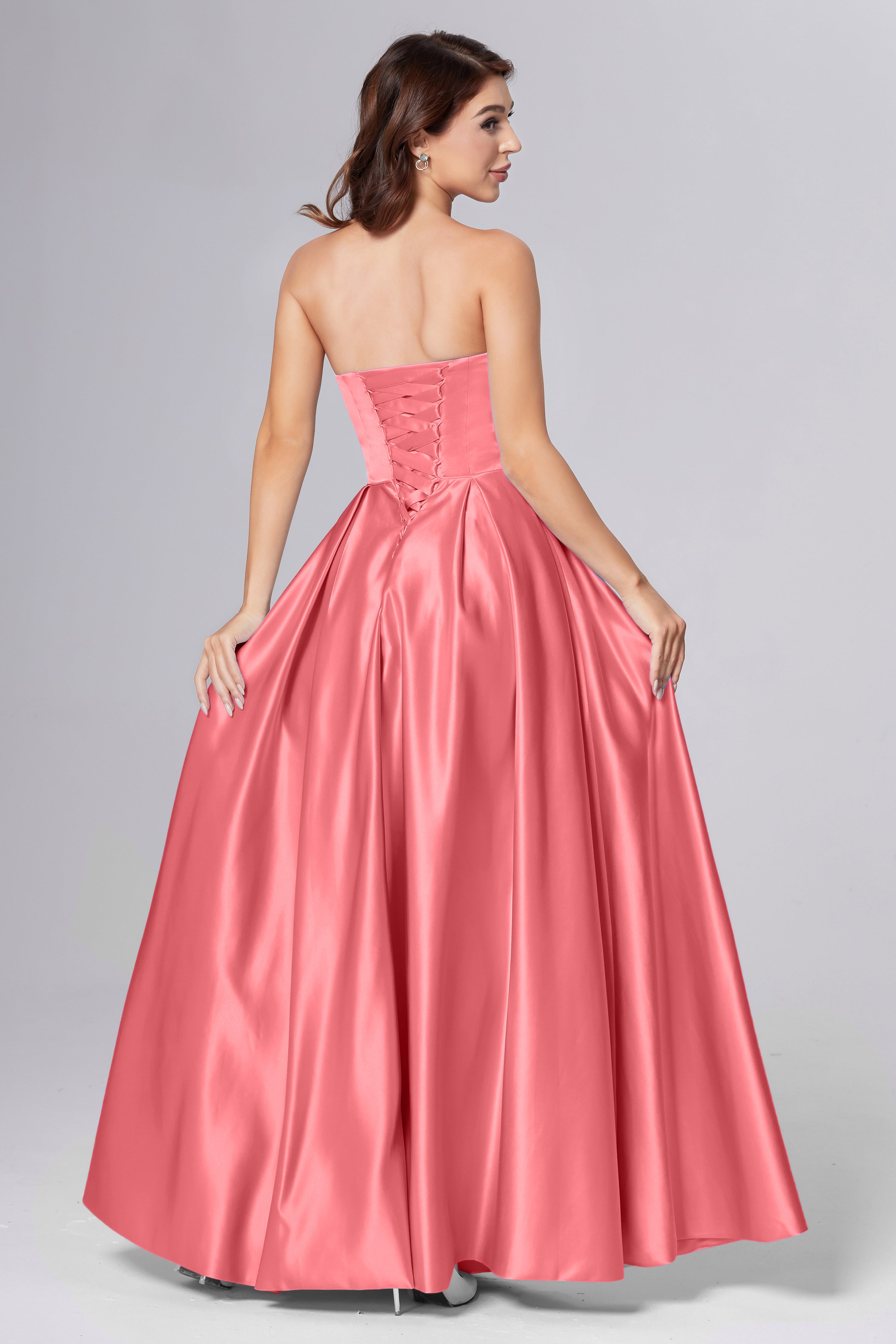 Strapless Beading Prom Dresses with Pockets