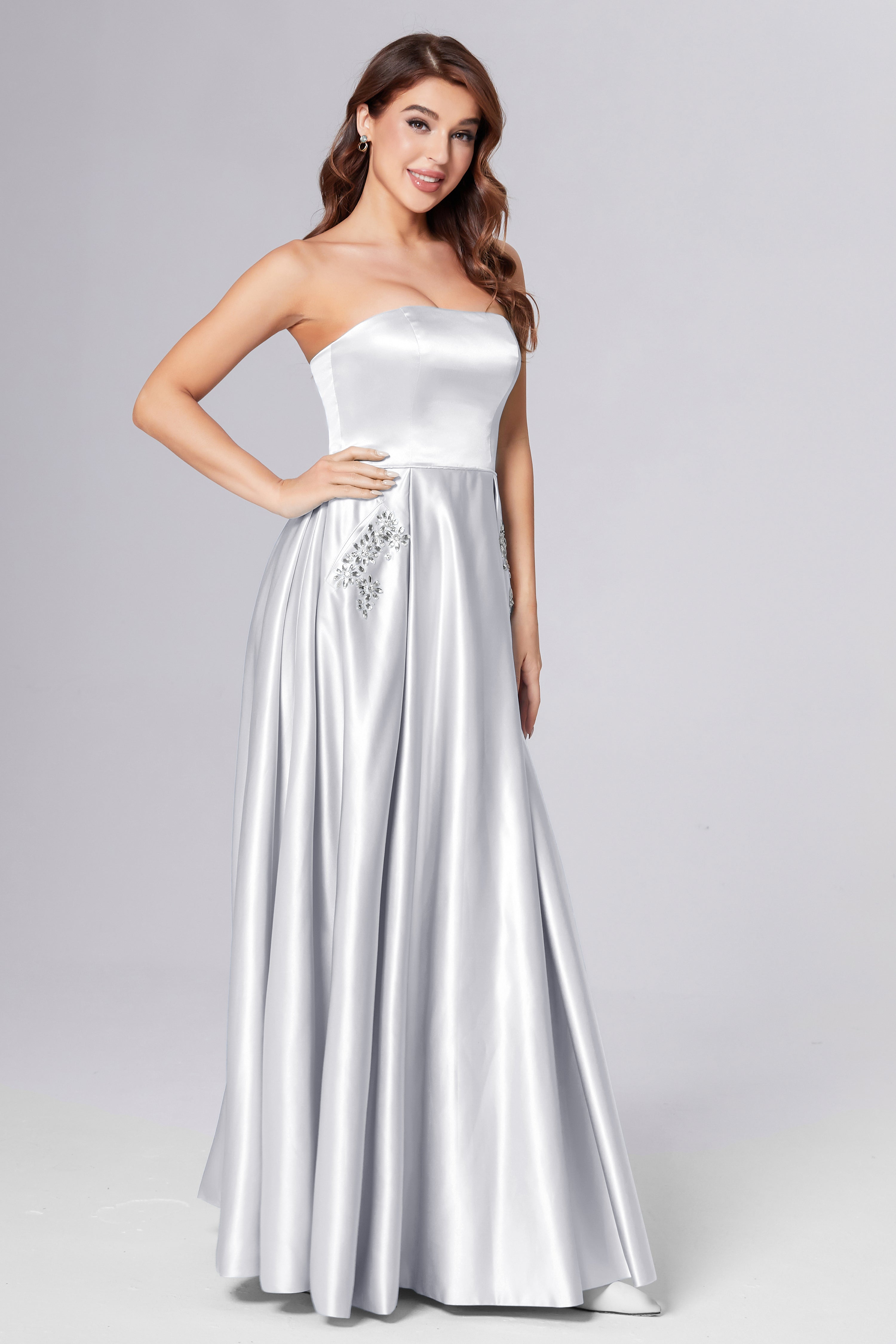 Strapless Beading Prom Dresses with Pockets