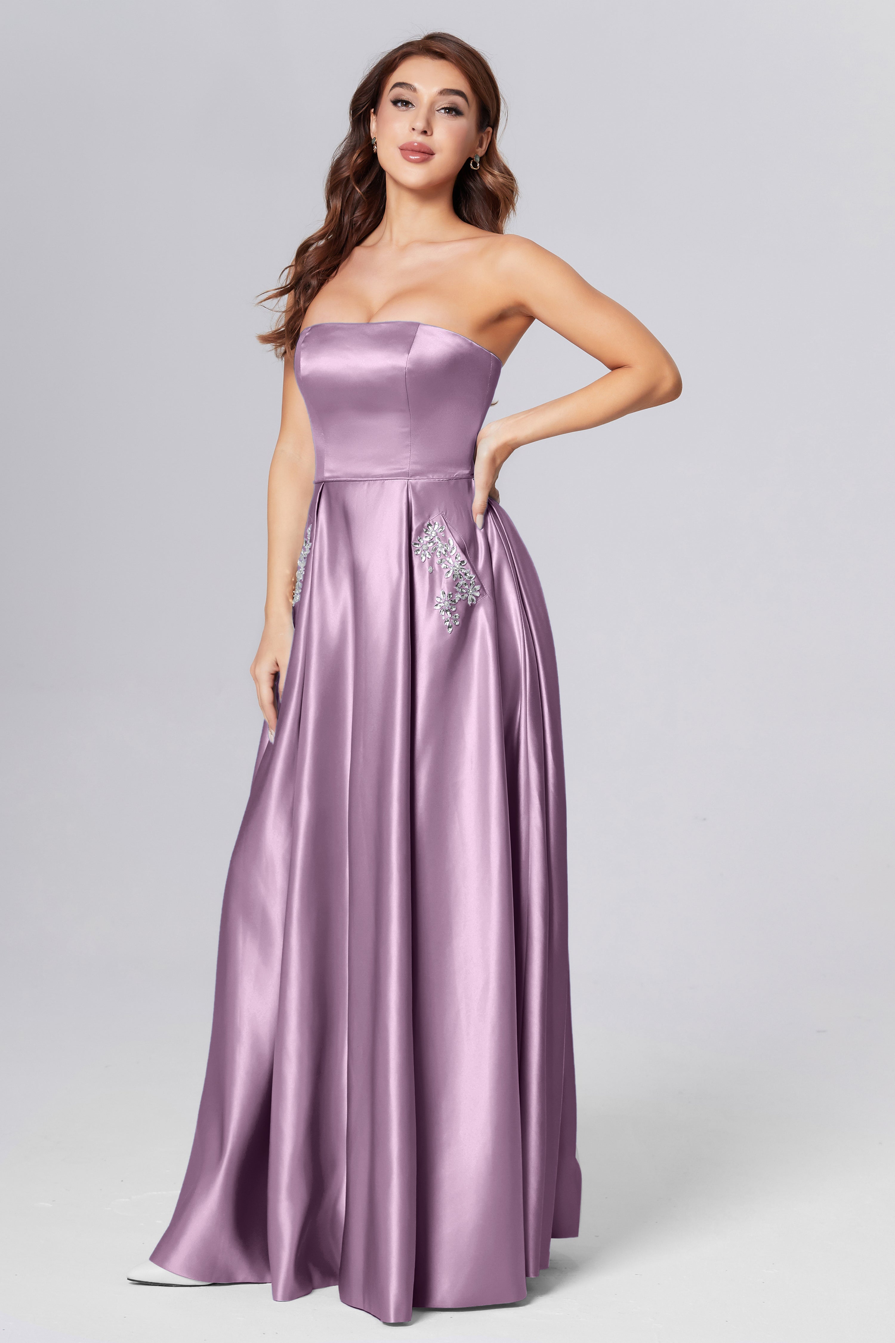 Strapless Beading Prom Dresses with Pockets