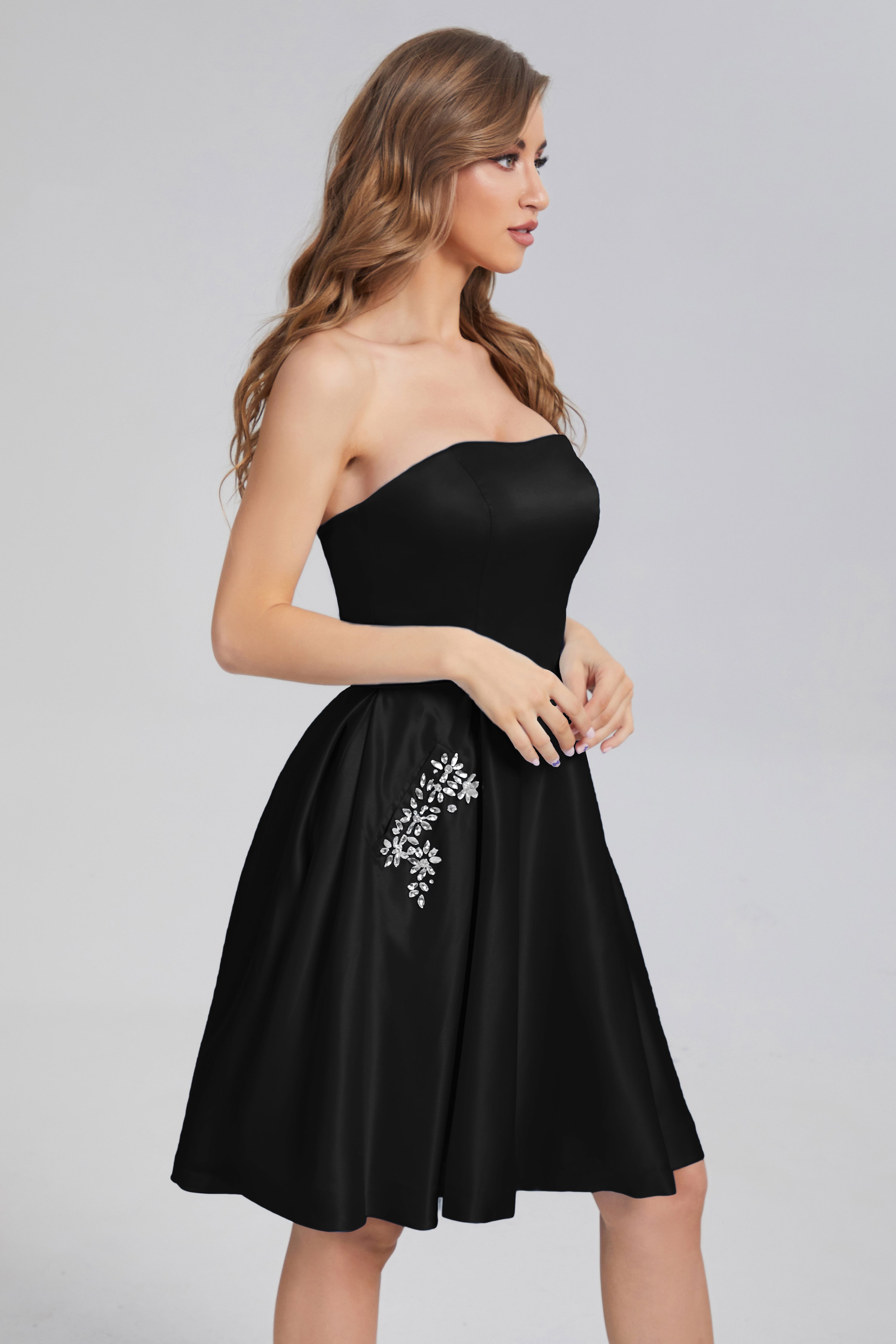 Strapless Lace up Short Prom Dresses with Pocket