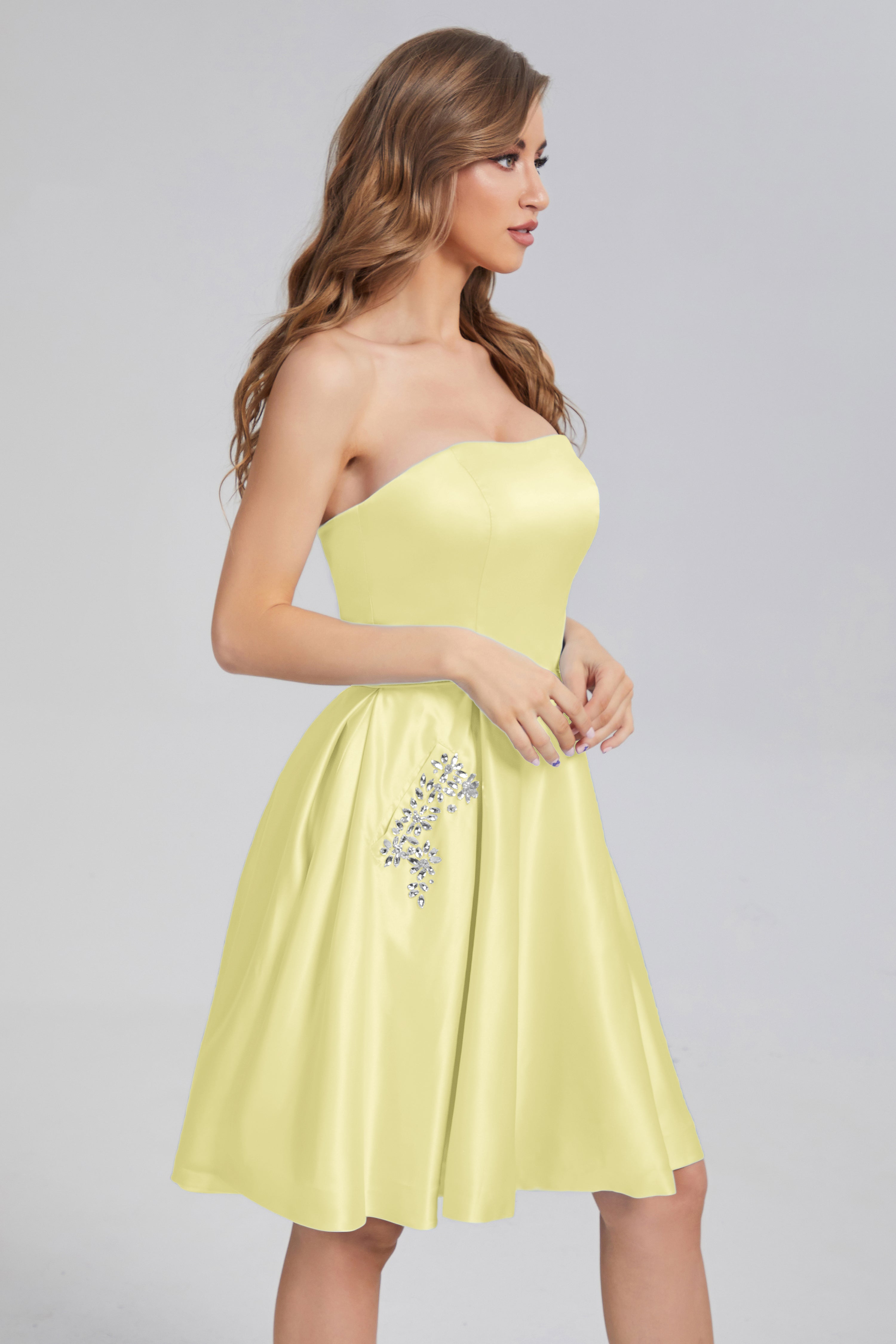 Strapless Lace up Short Prom Dresses with Pocket