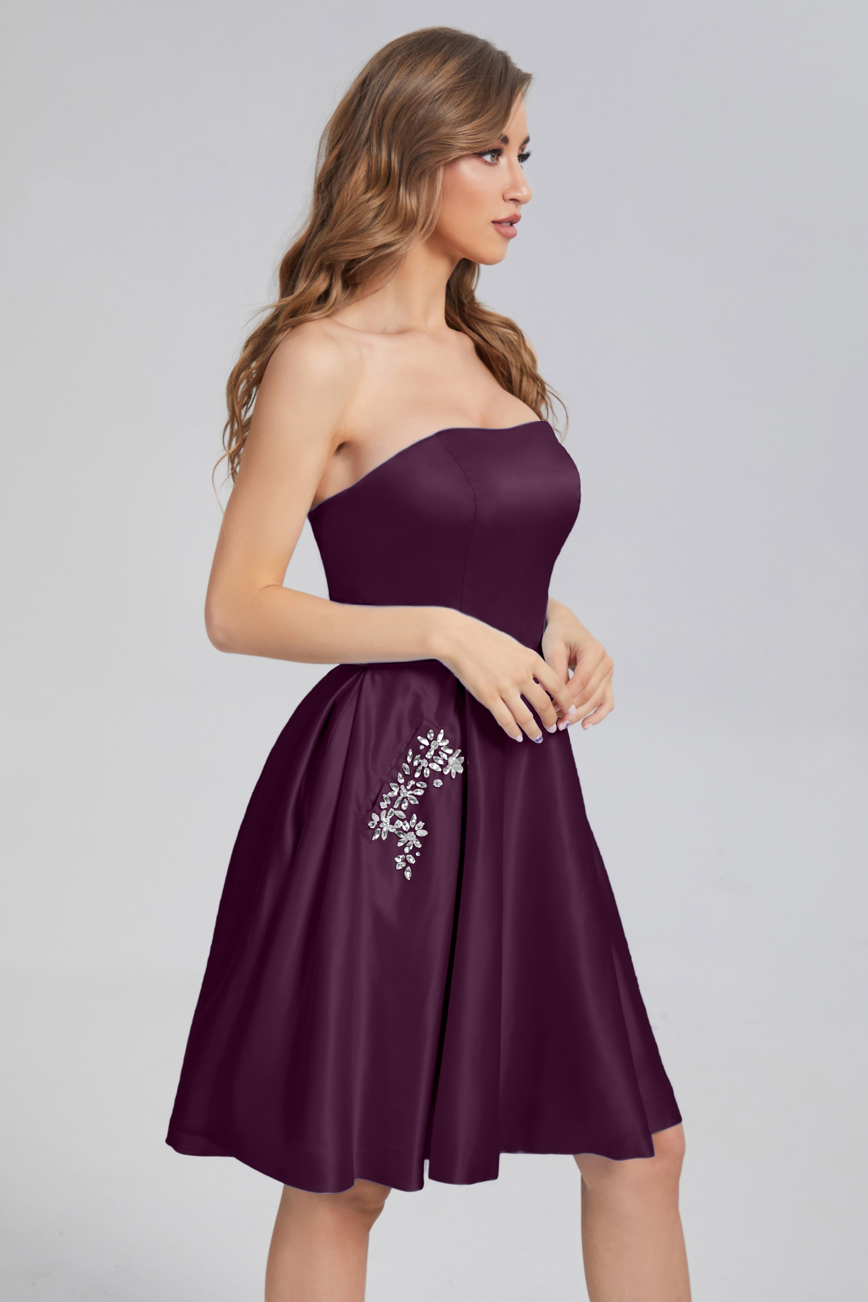 Strapless Lace up Short Prom Dresses with Pocket