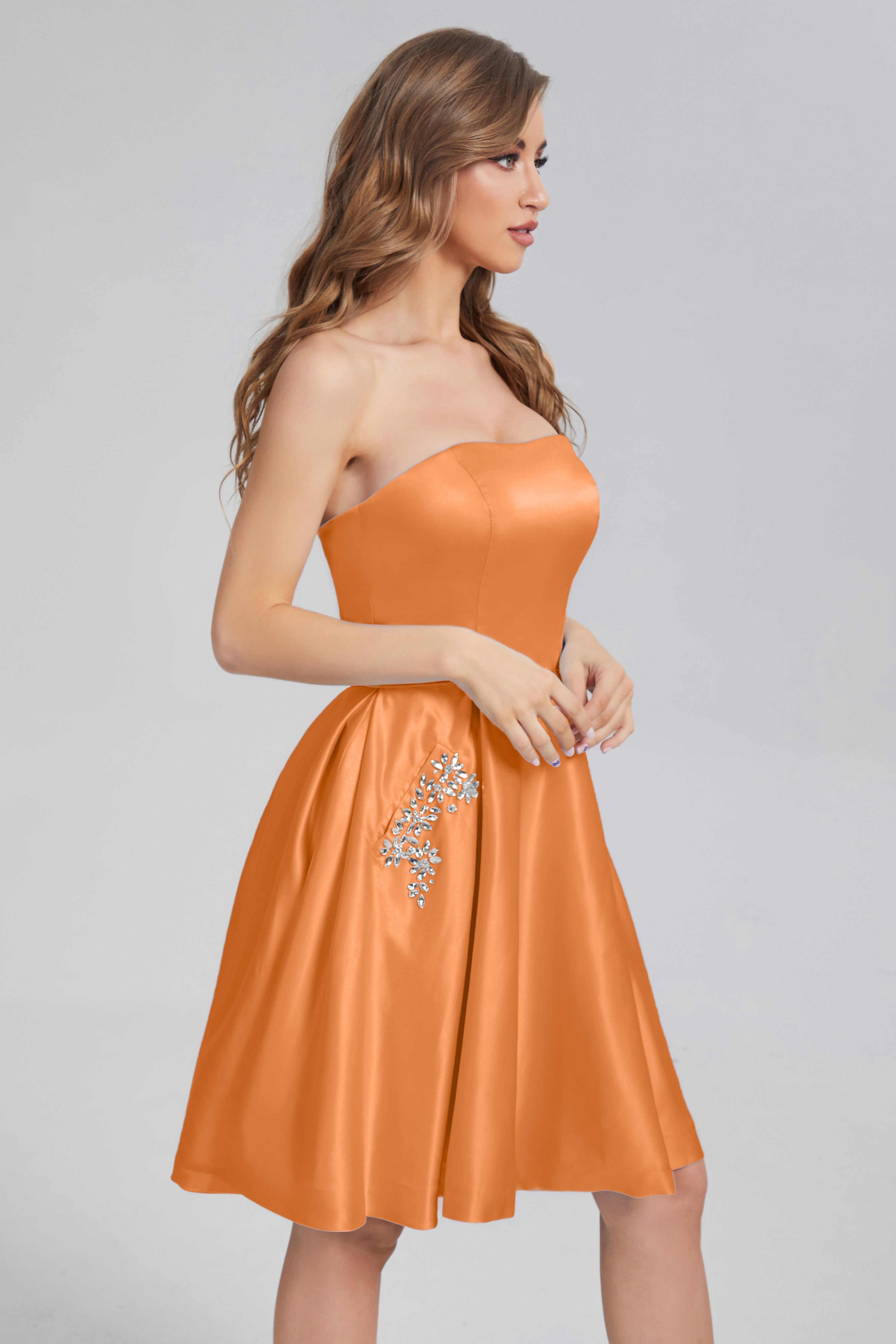 Strapless Lace up Short Prom Dresses with Pocket