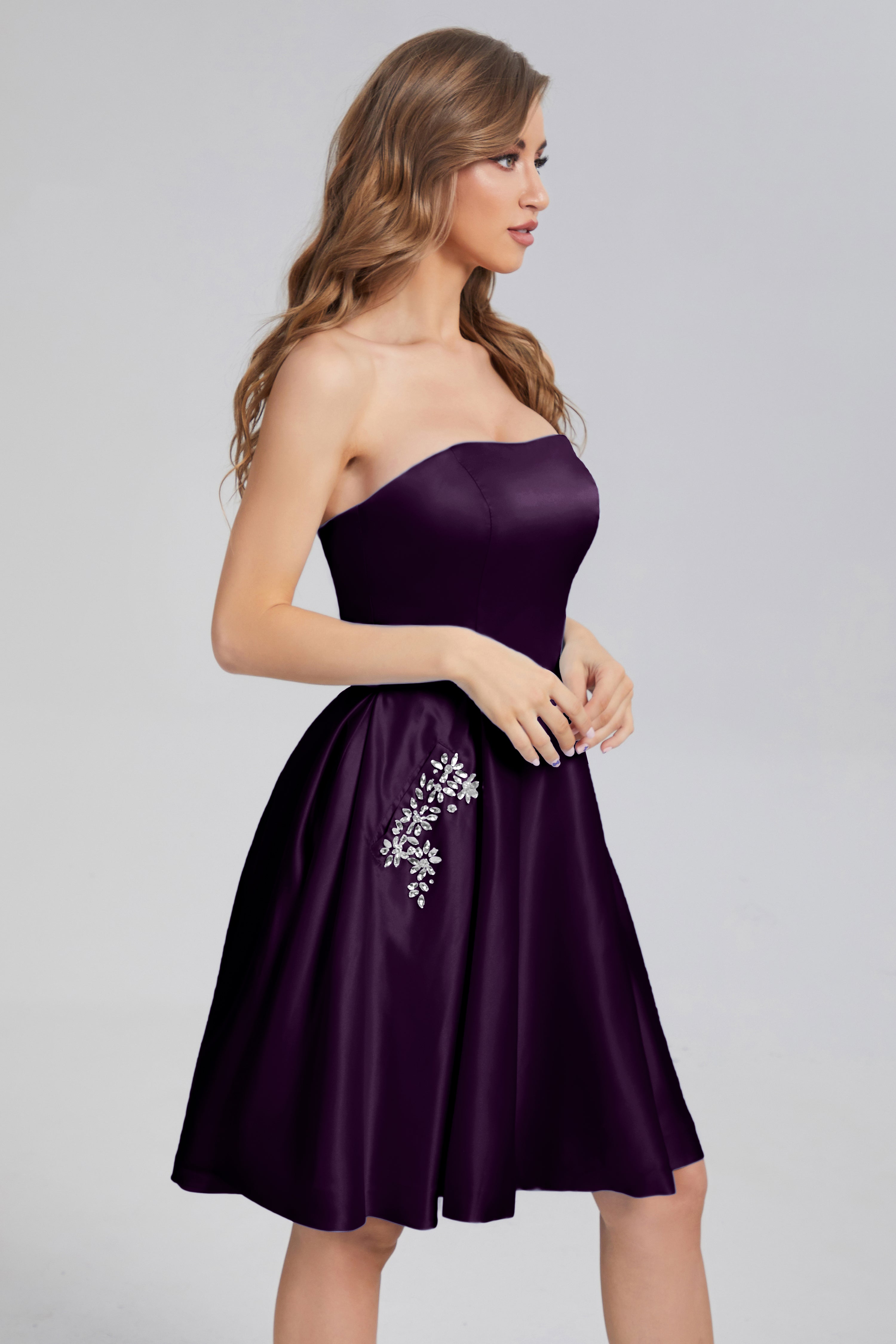 Strapless Lace up Short Prom Dresses with Pocket