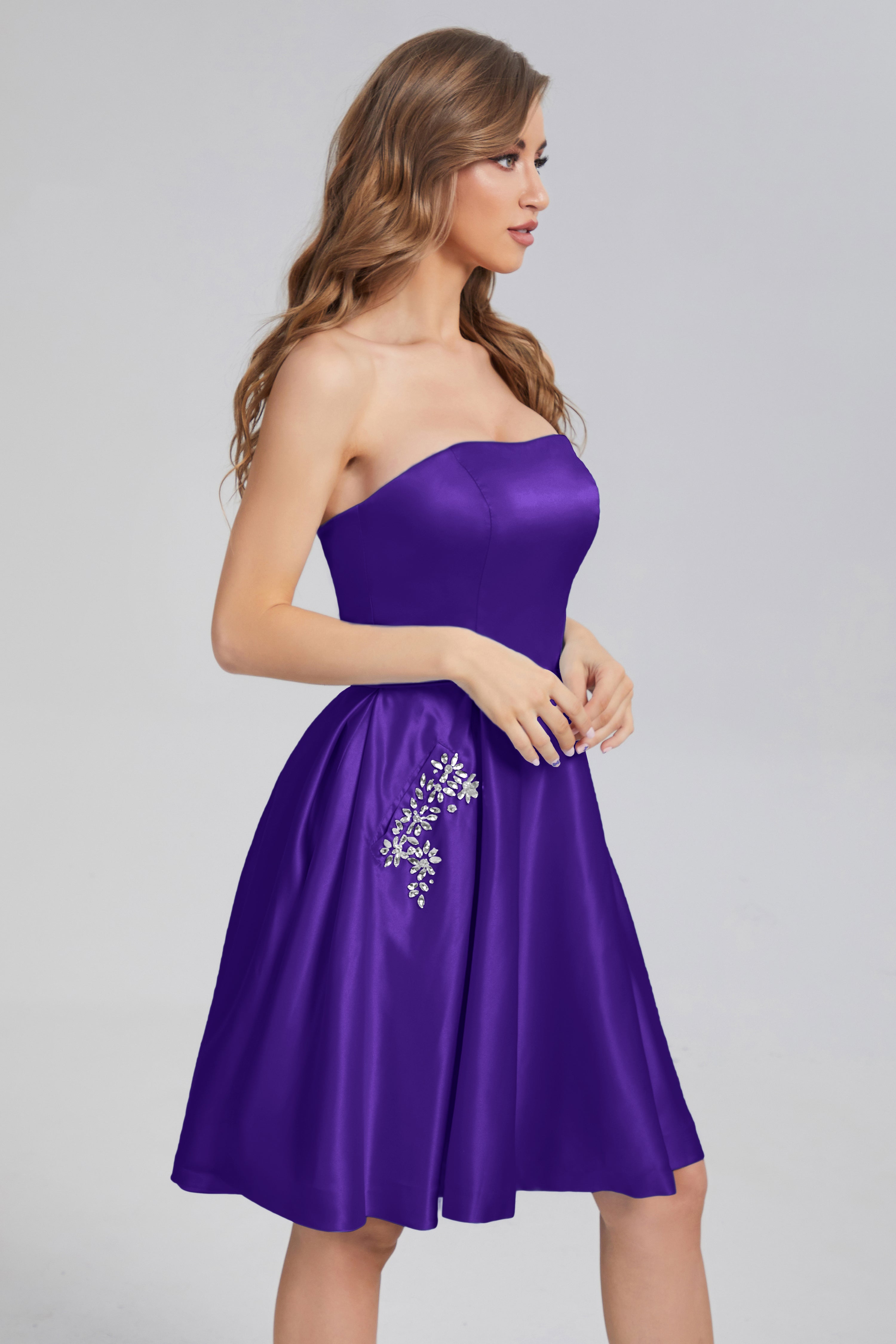 Strapless Lace up Short Prom Dresses with Pocket