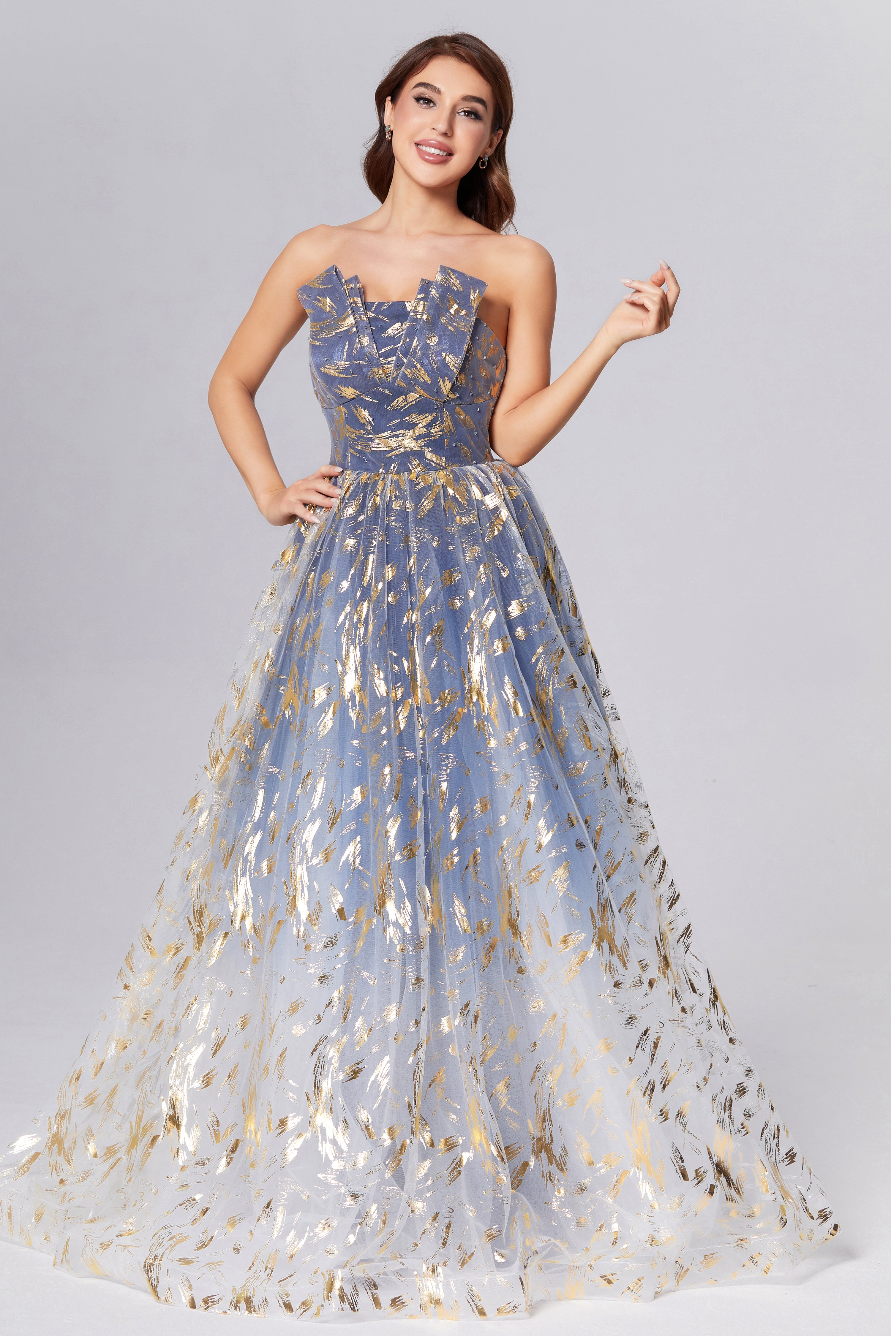 Strapless Ombre Satin Prom Dresses Strapless Ombre Satin Prom Dresses