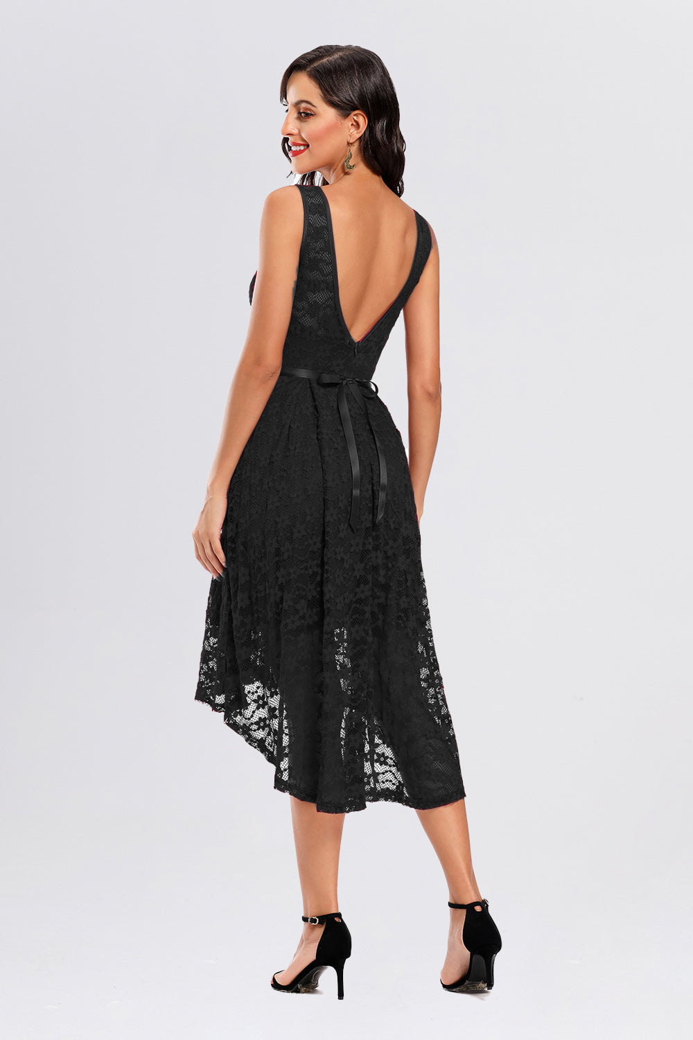 V-back High Low Sleeveless Homecoming Dresses