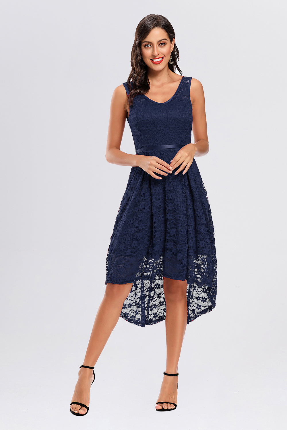 V-back High Low Sleeveless Homecoming Dresses