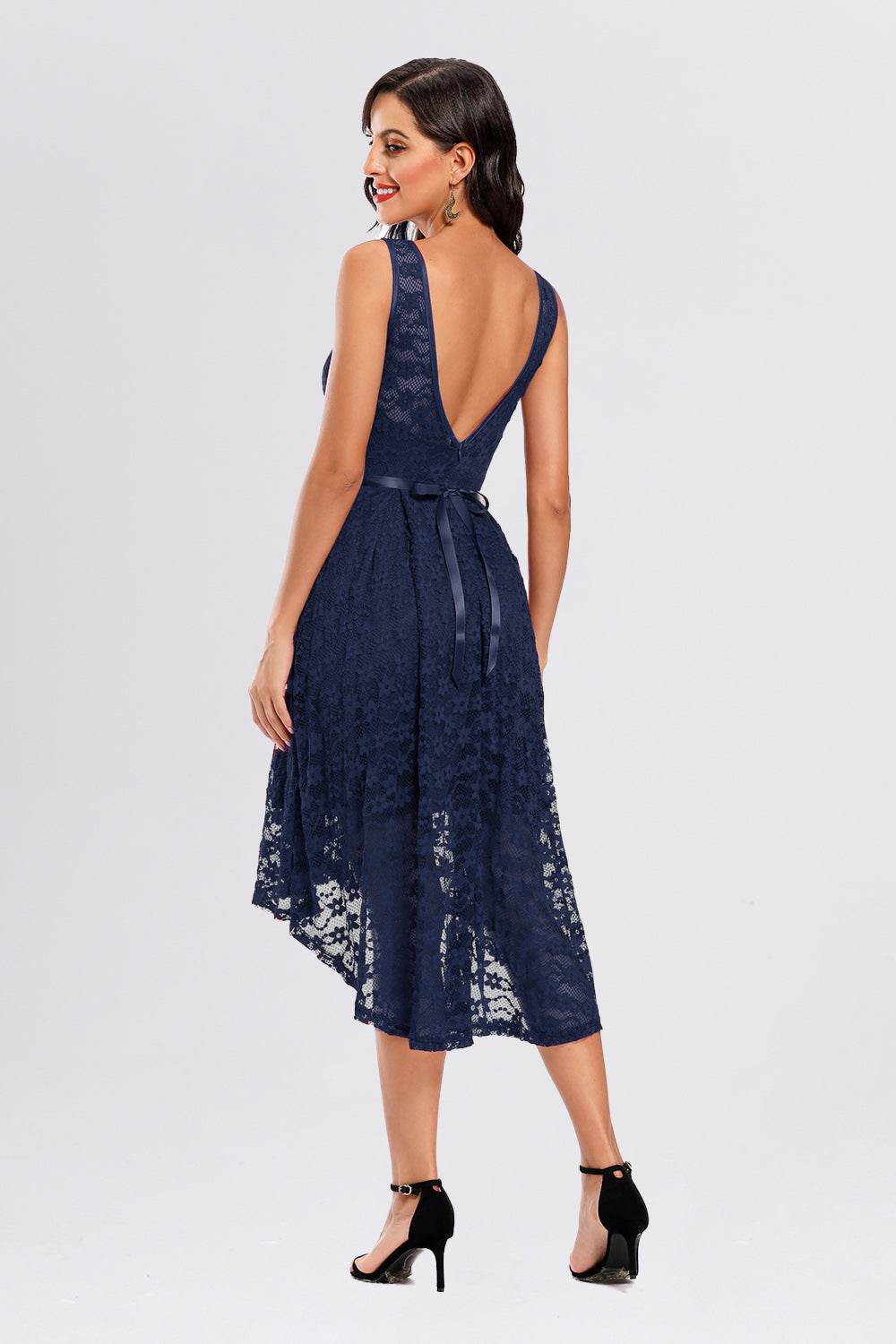 V-back High Low Sleeveless Homecoming Dresses