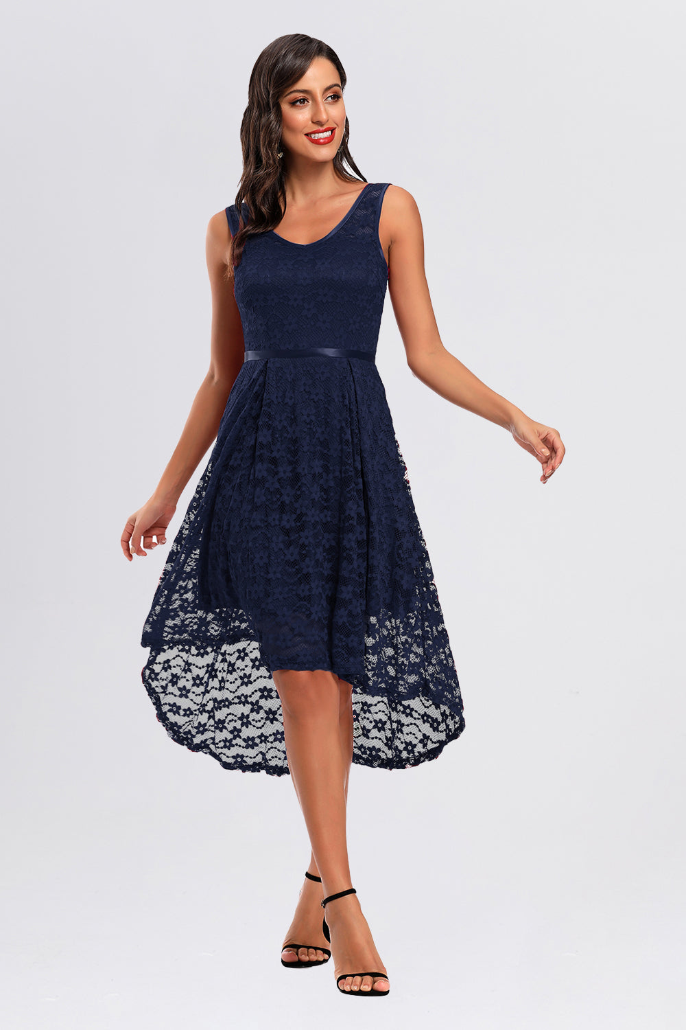 V-back High Low Sleeveless Homecoming Dresses