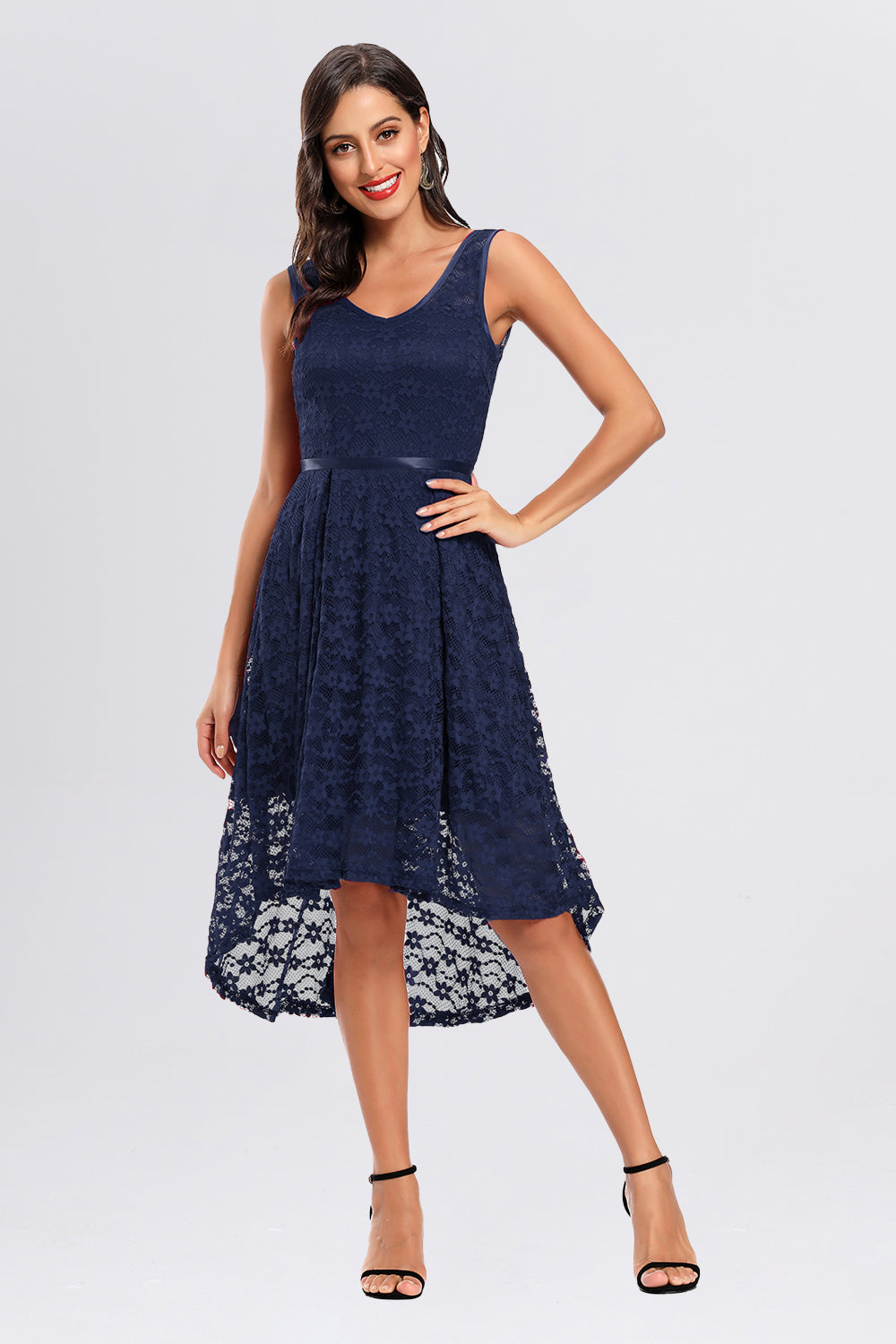V-back High Low Sleeveless Homecoming Dresses