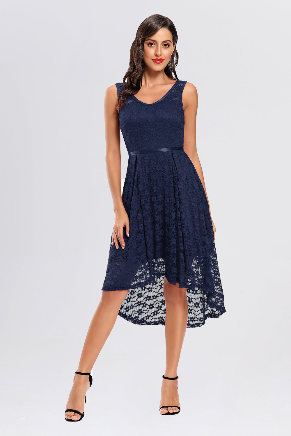 V-back High Low Sleeveless Homecoming Dresses