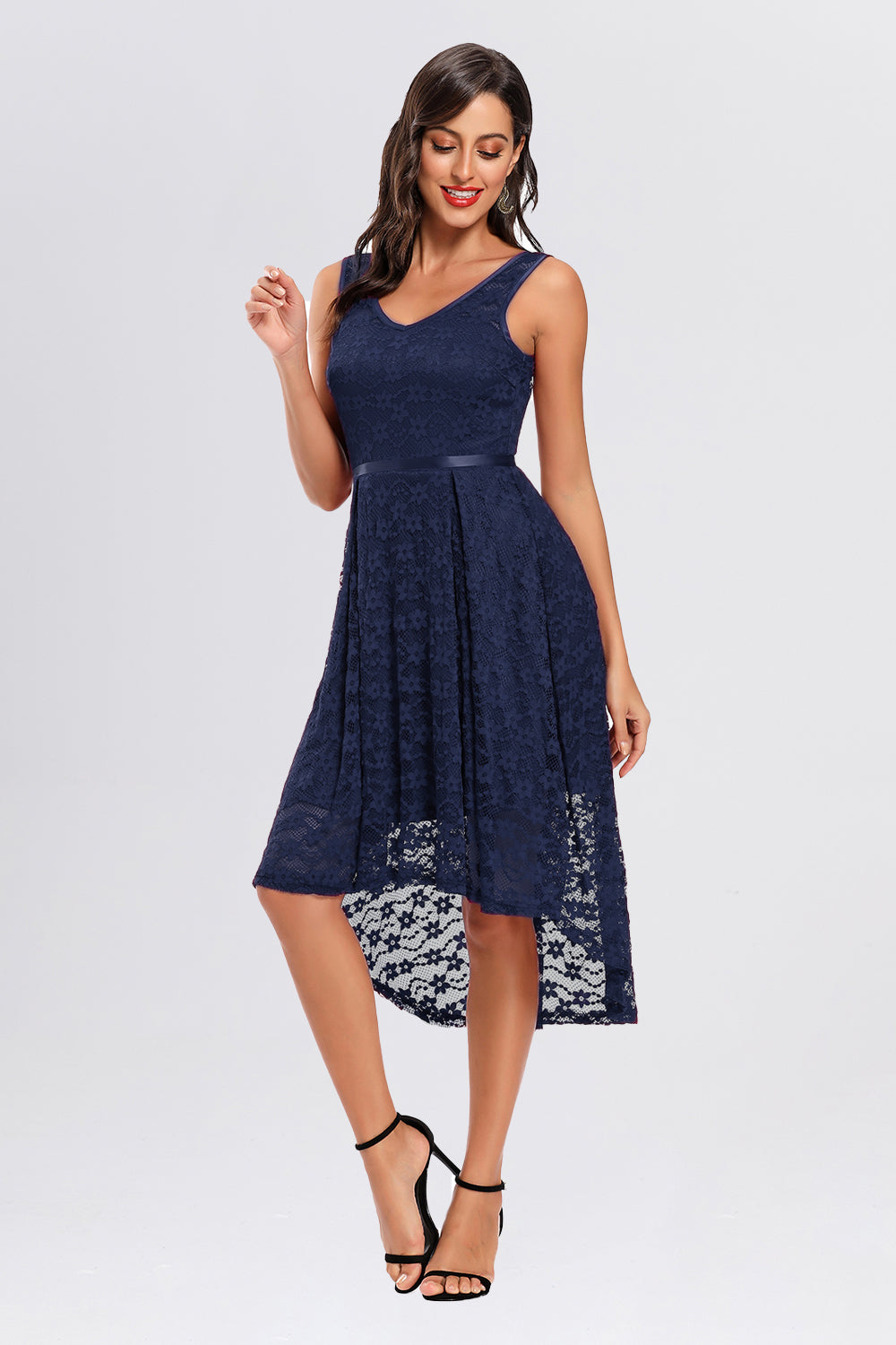 V-back High Low Sleeveless Homecoming Dresses