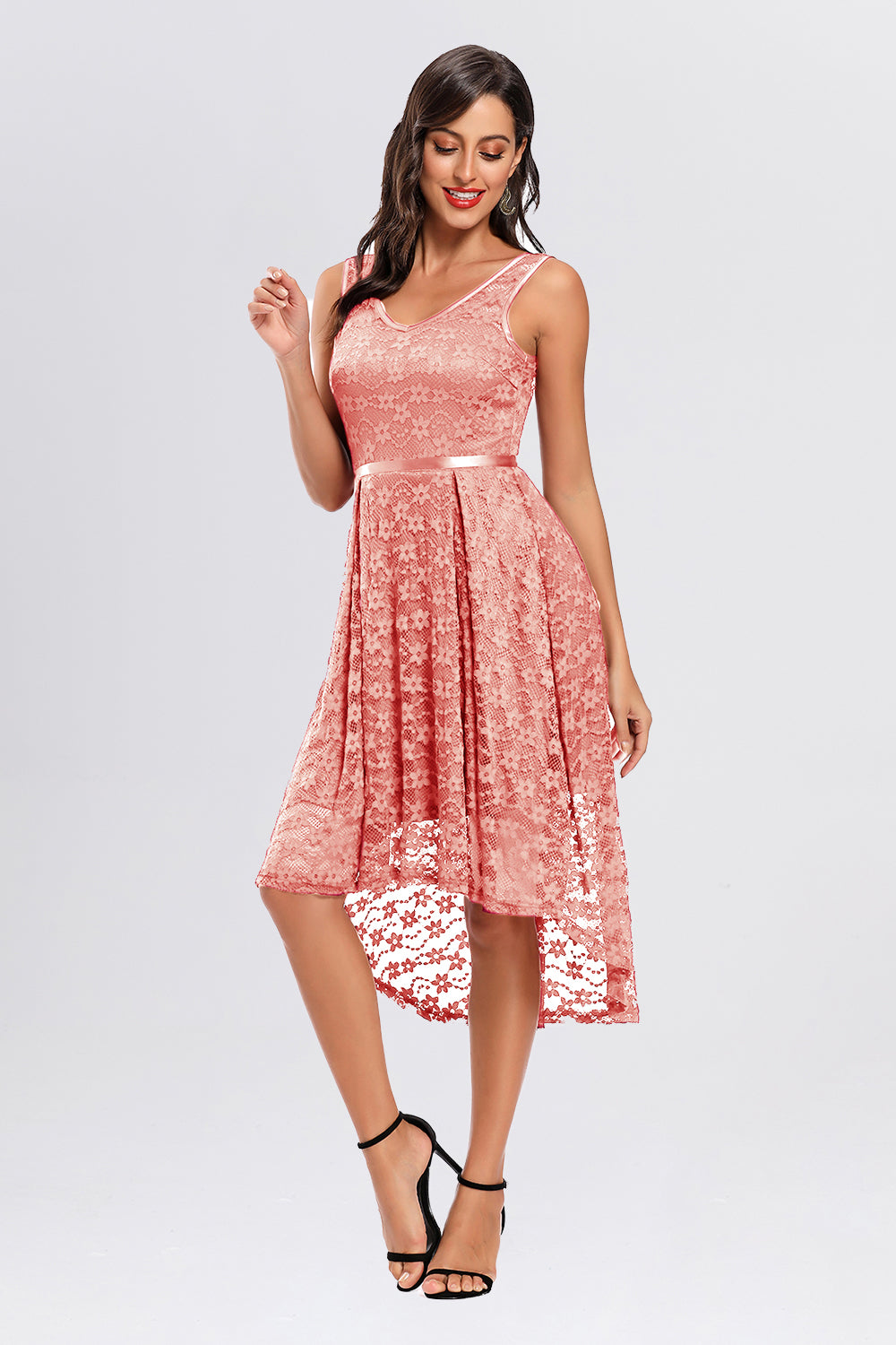 V-back High Low Sleeveless Homecoming Dresses