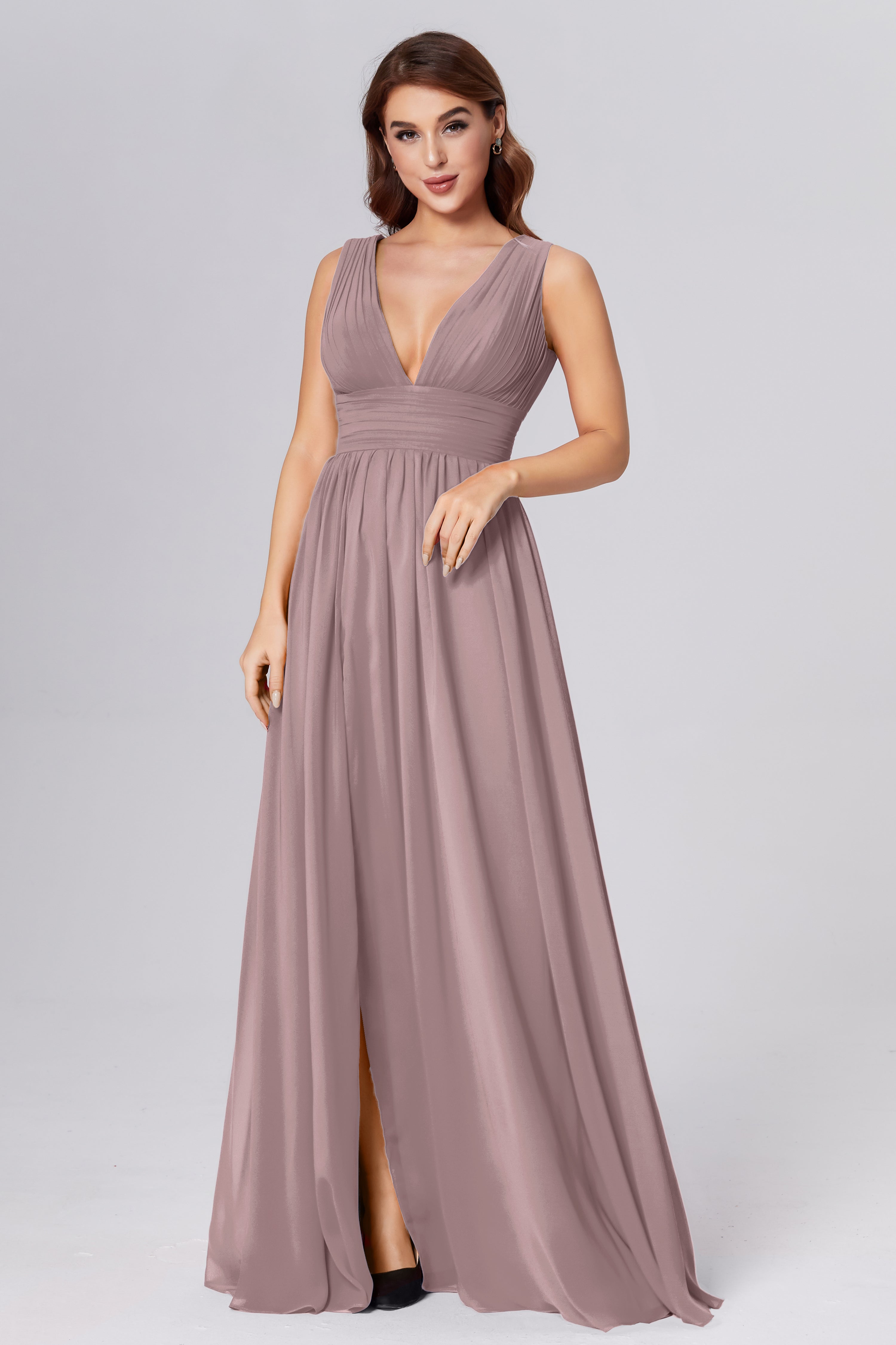 V-neck Backless Chiffon Prom Dresses