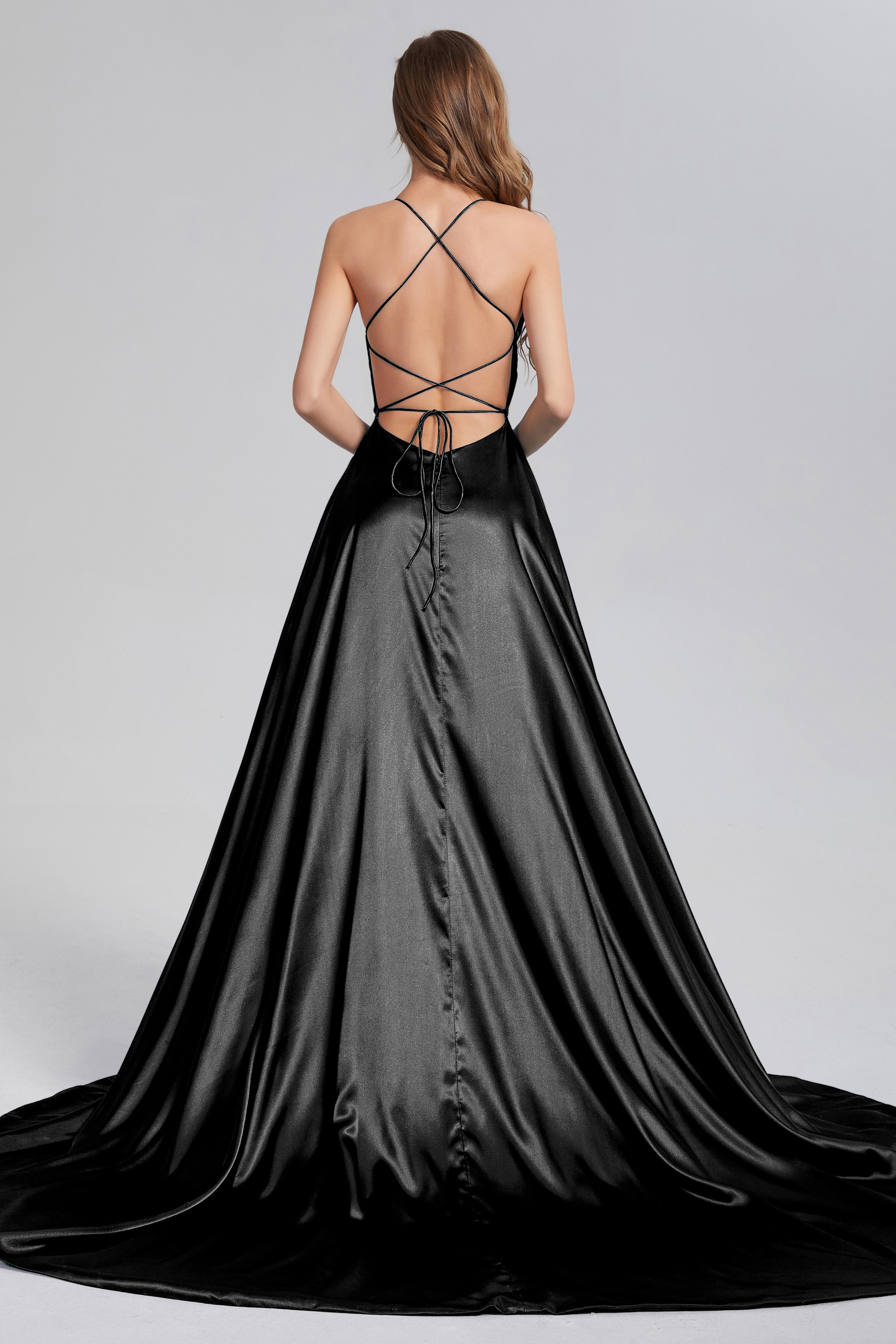 V-neck Split Prom Dresses with Trailing