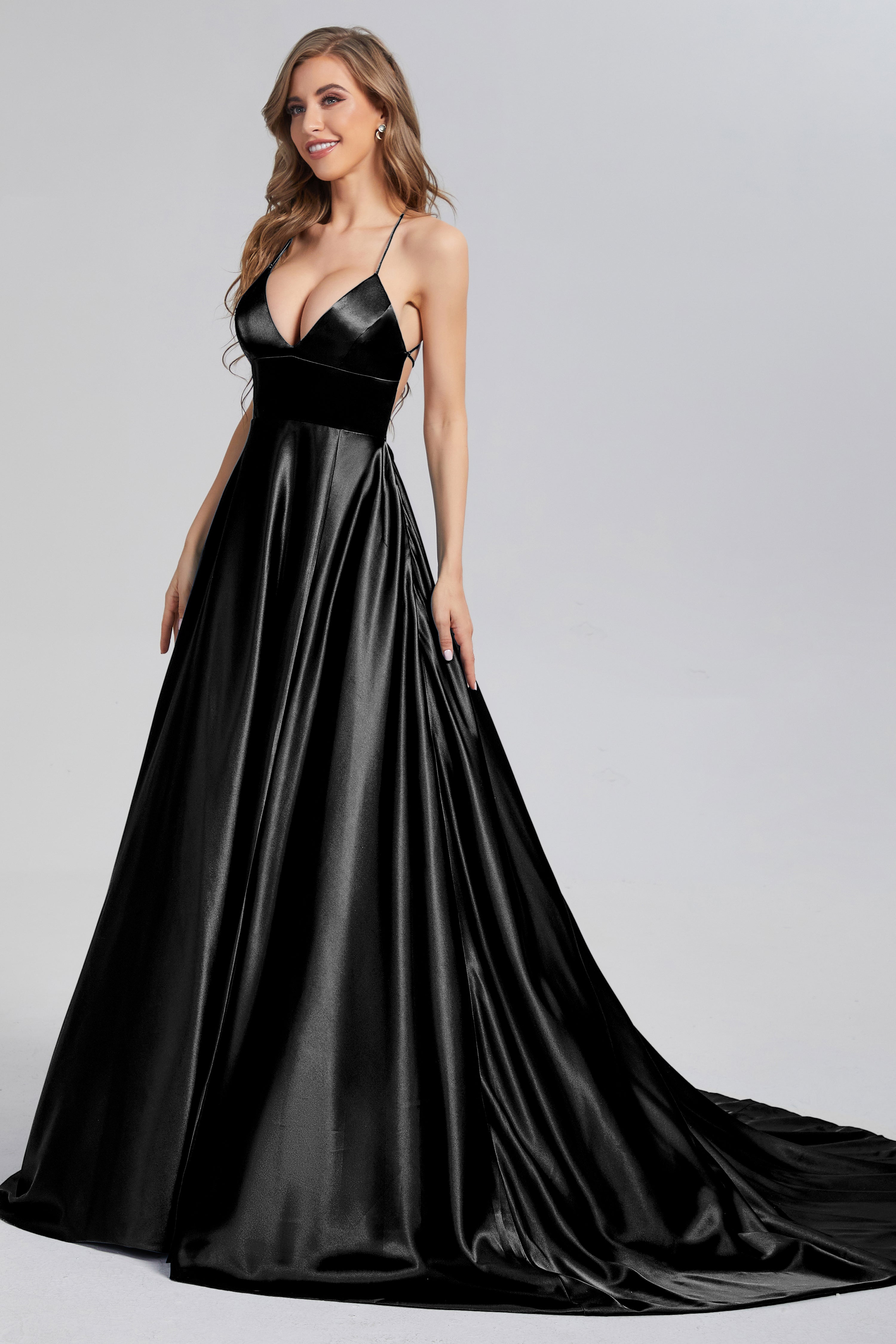 V-neck Split Prom Dresses with Trailing