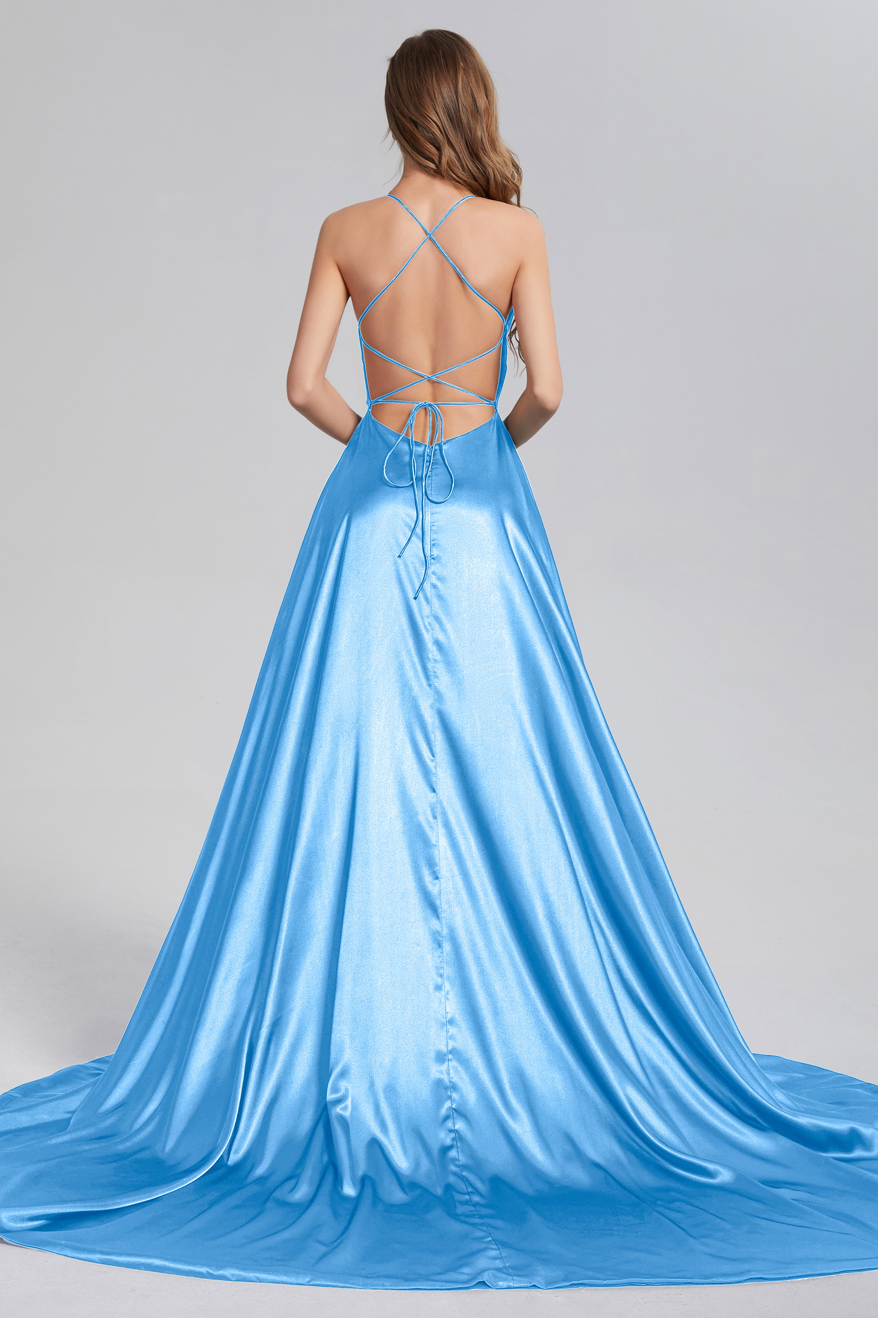 V-neck Split Prom Dresses with Trailing