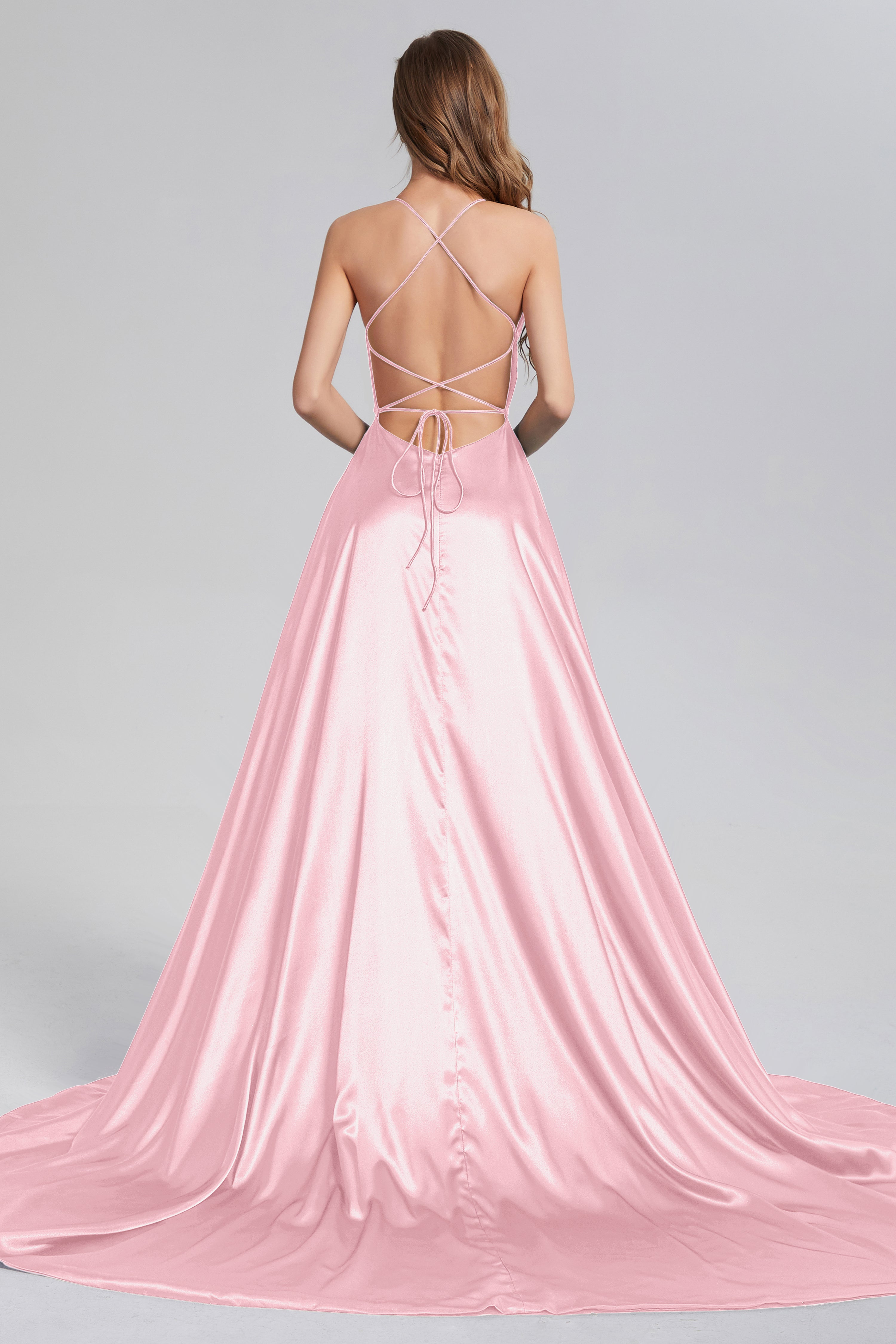 V-neck Split Prom Dresses with Trailing