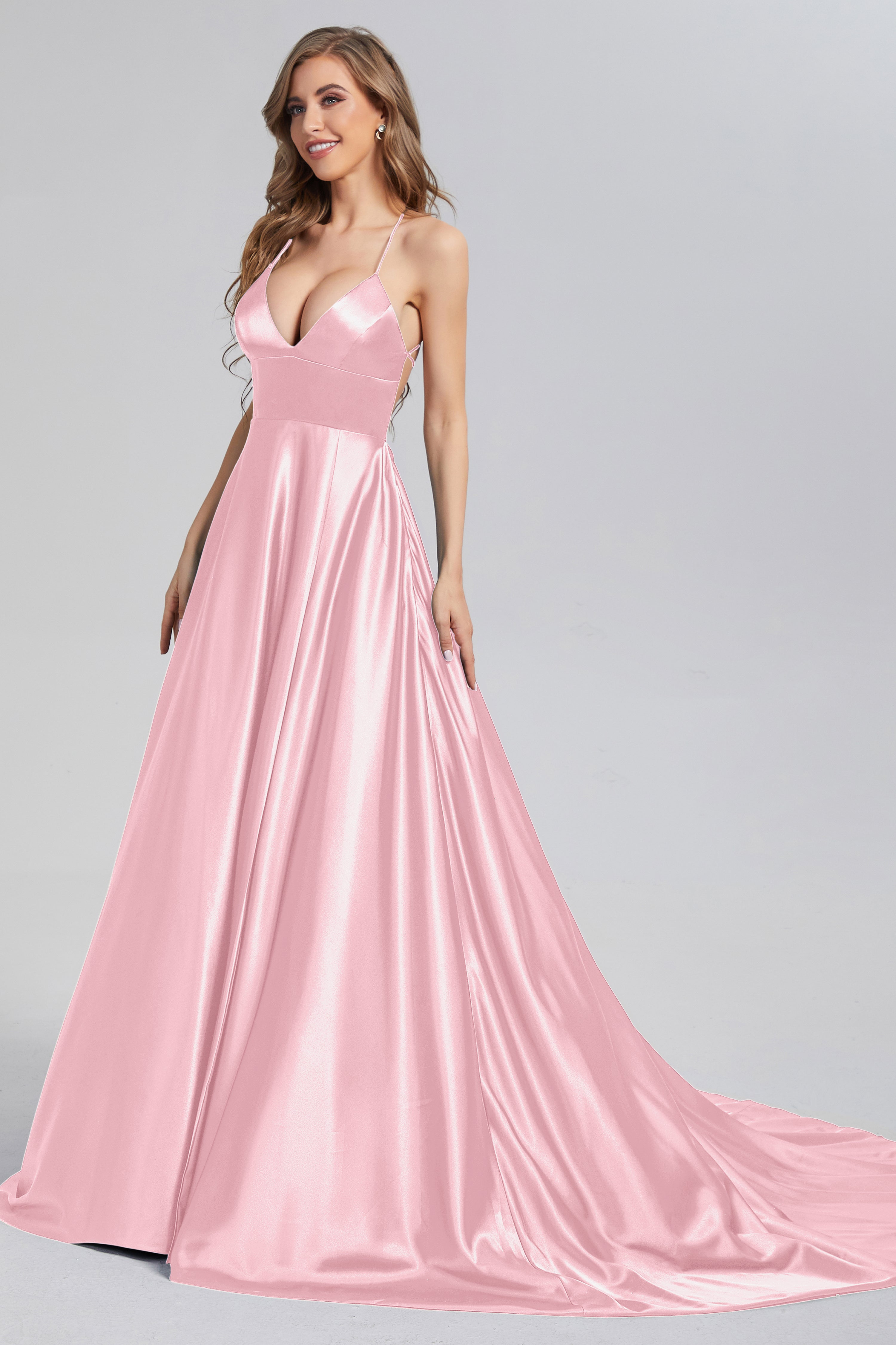 V-neck Split Prom Dresses with Trailing
