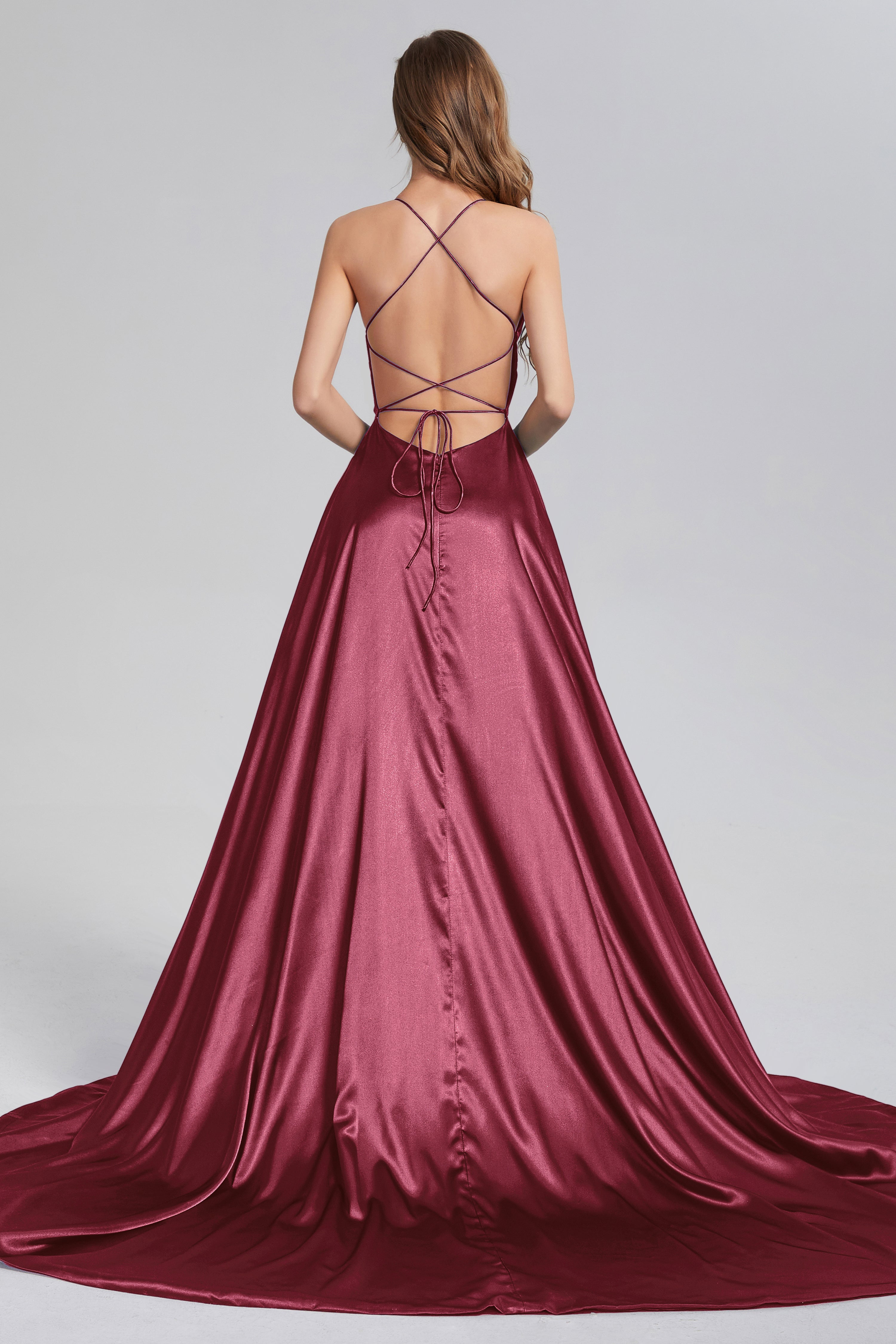 V-neck Split Prom Dresses with Trailing