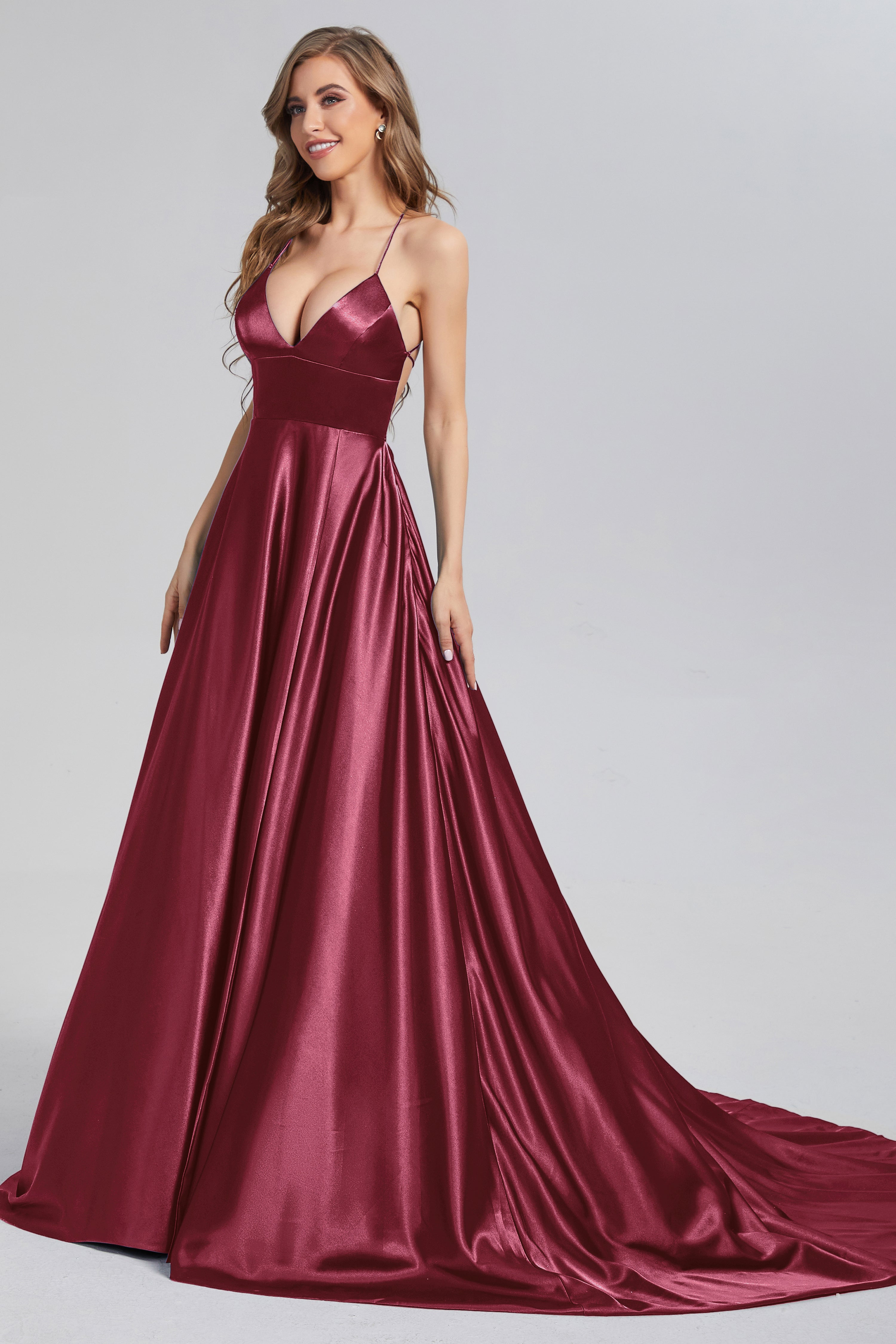 V-neck Split Prom Dresses with Trailing