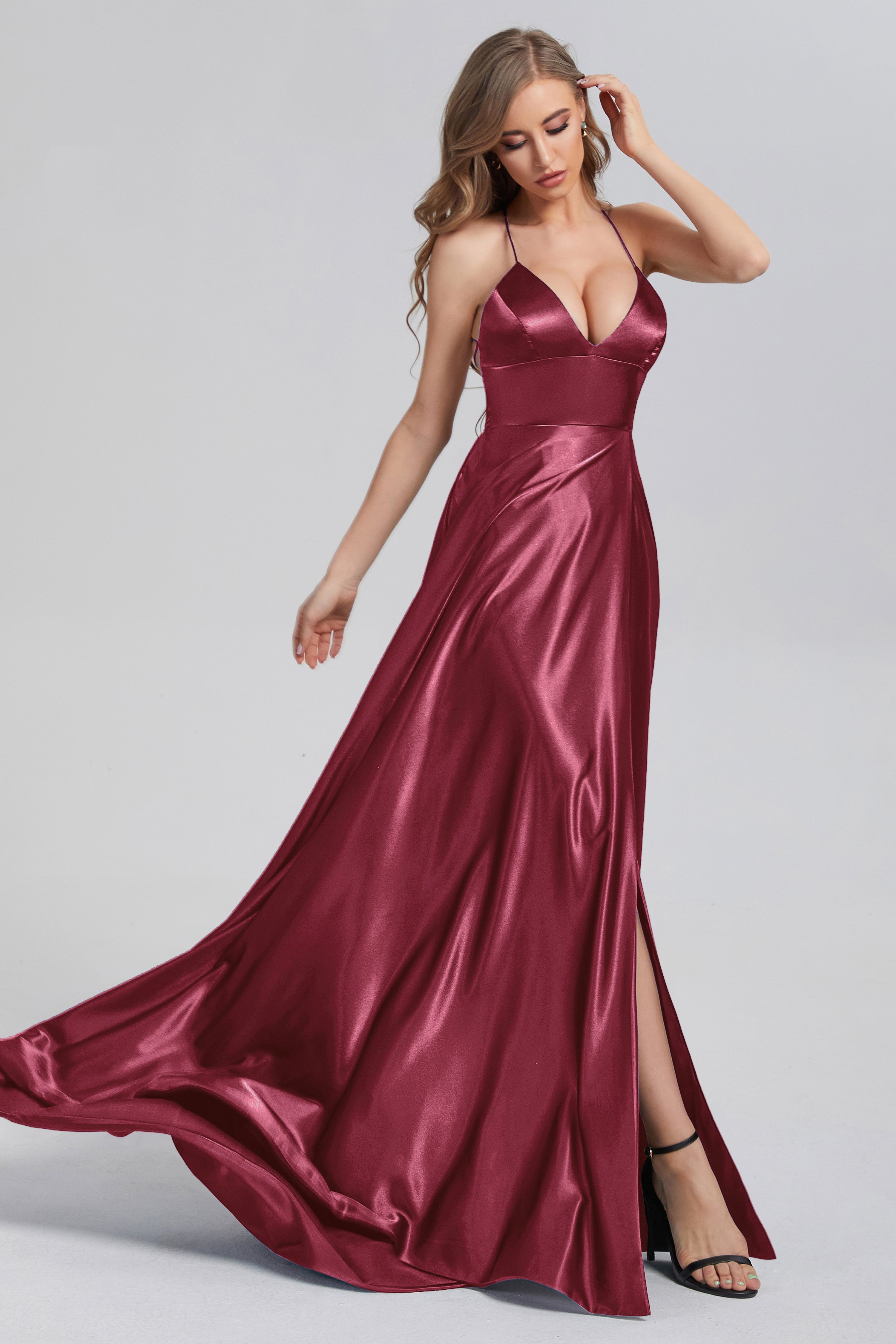 V-neck Split Prom Dresses with Trailing