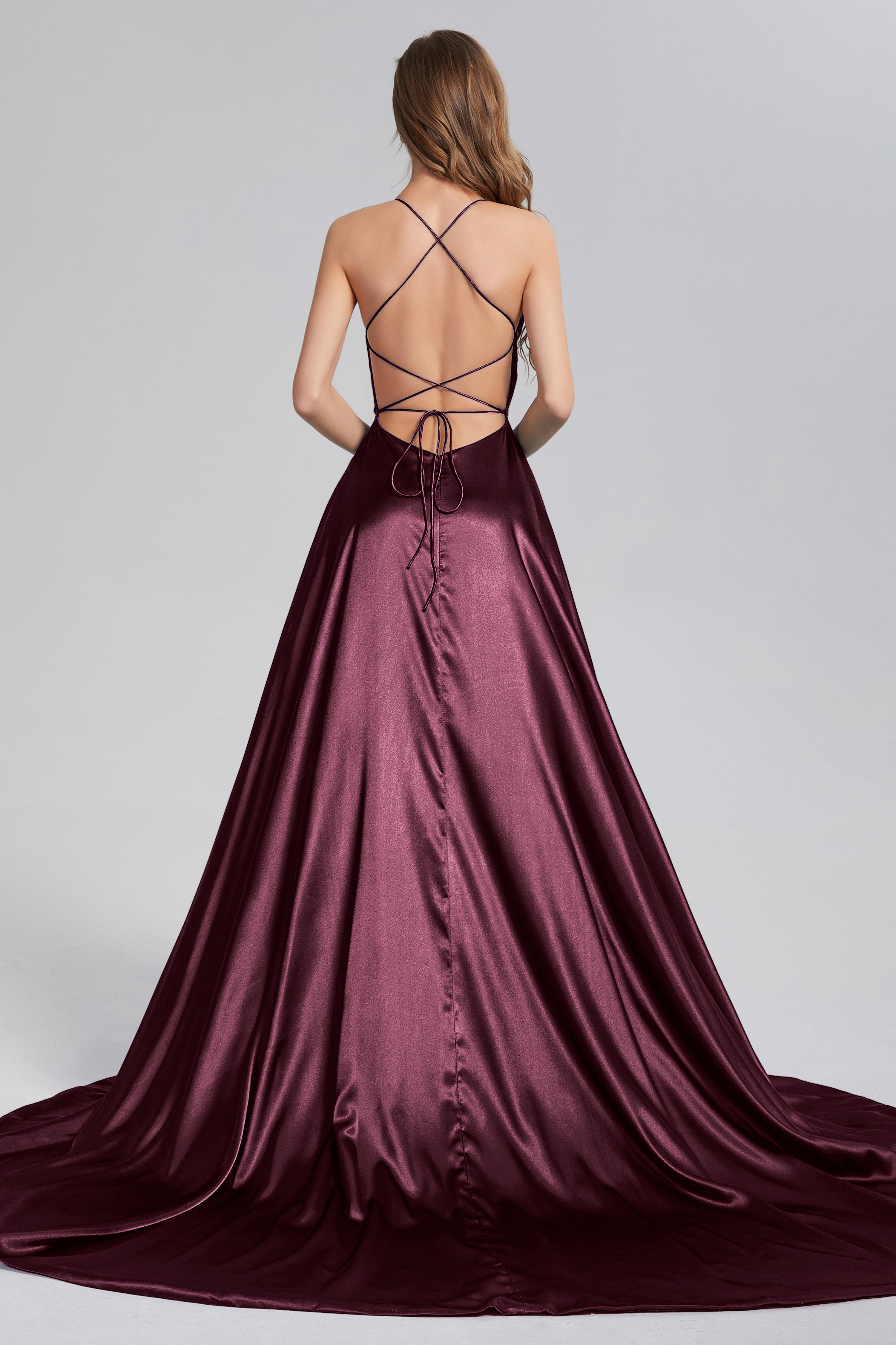 V-neck Split Prom Dresses with Trailing