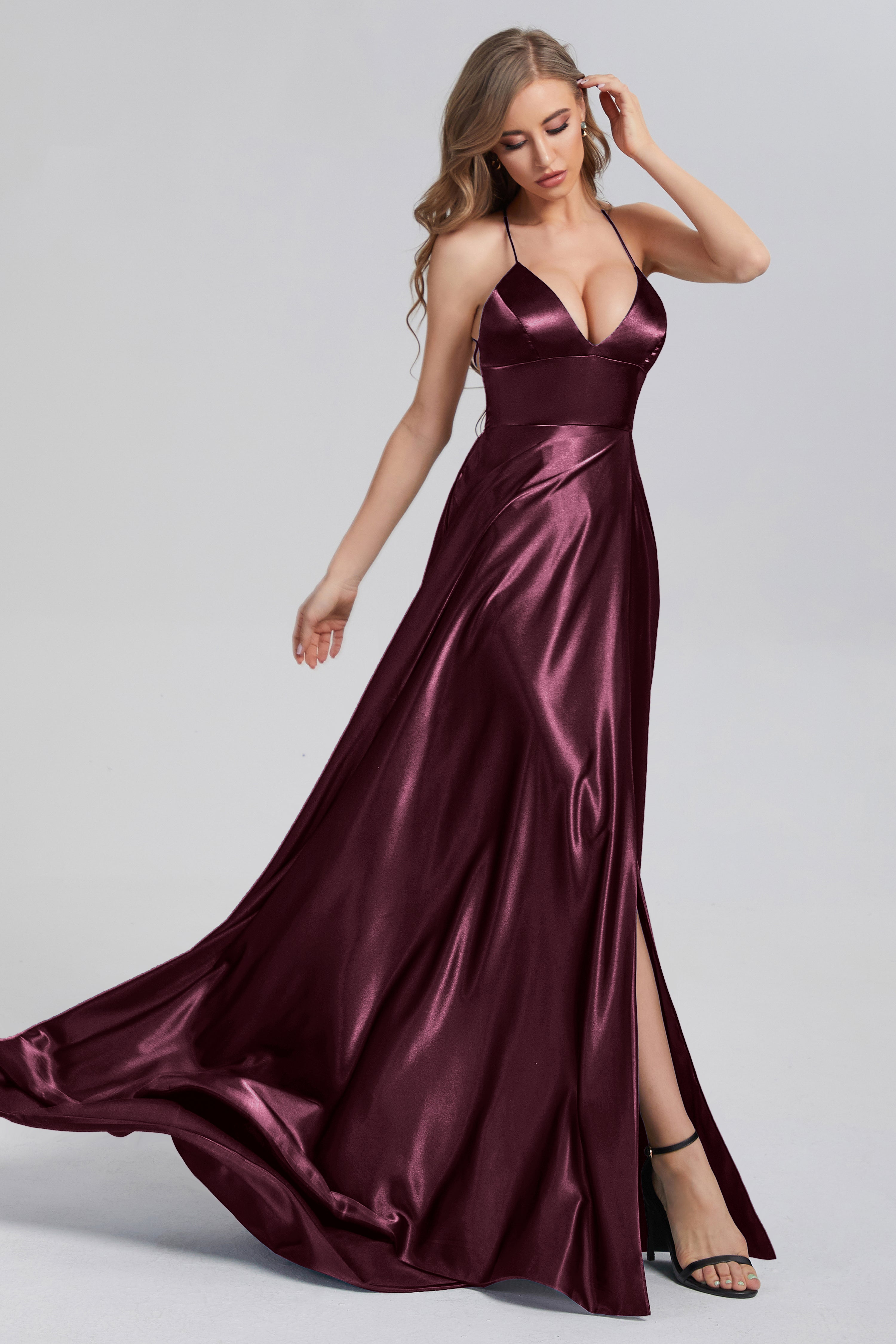 V-neck Split Prom Dresses with Trailing