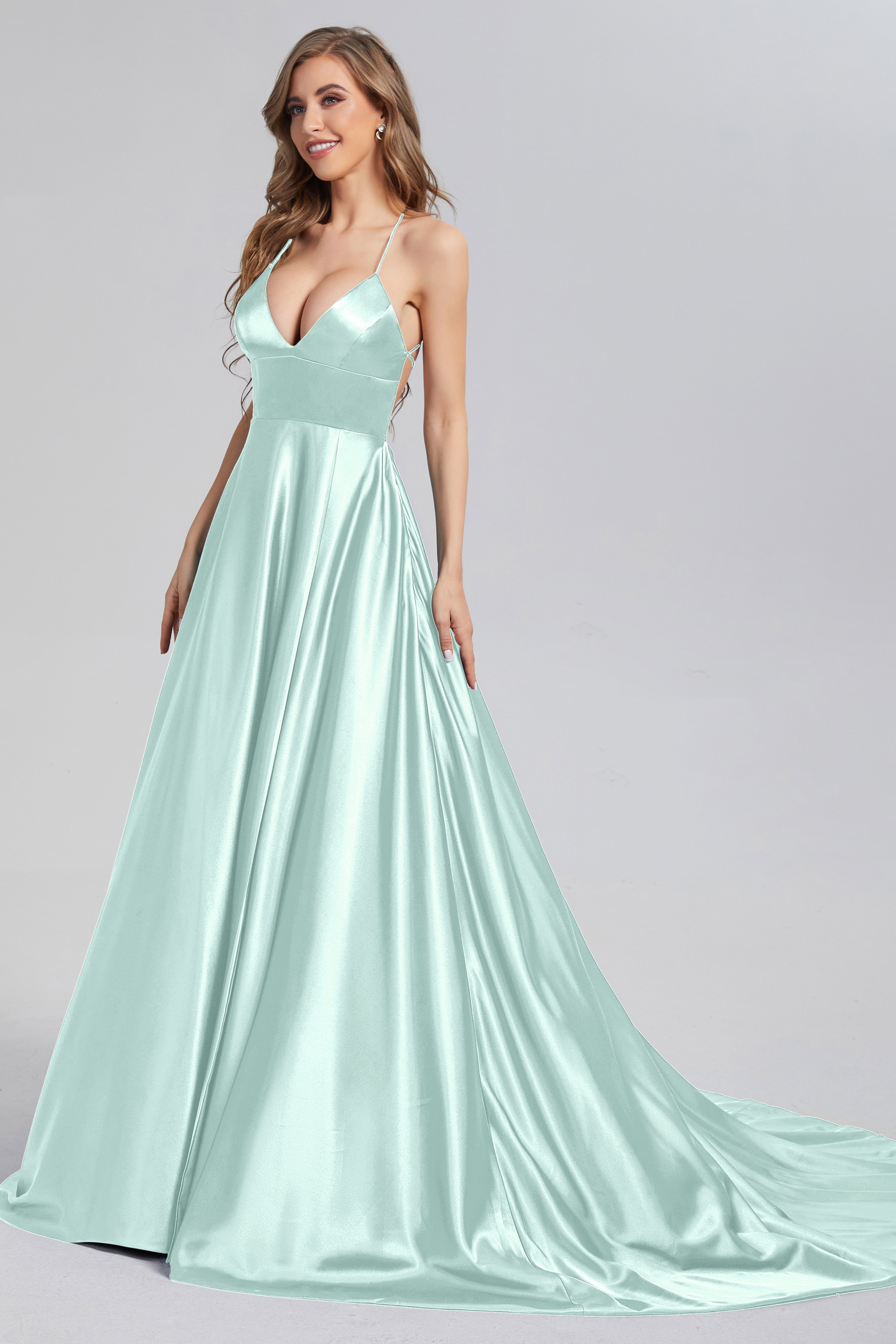 V-neck Split Prom Dresses with Trailing