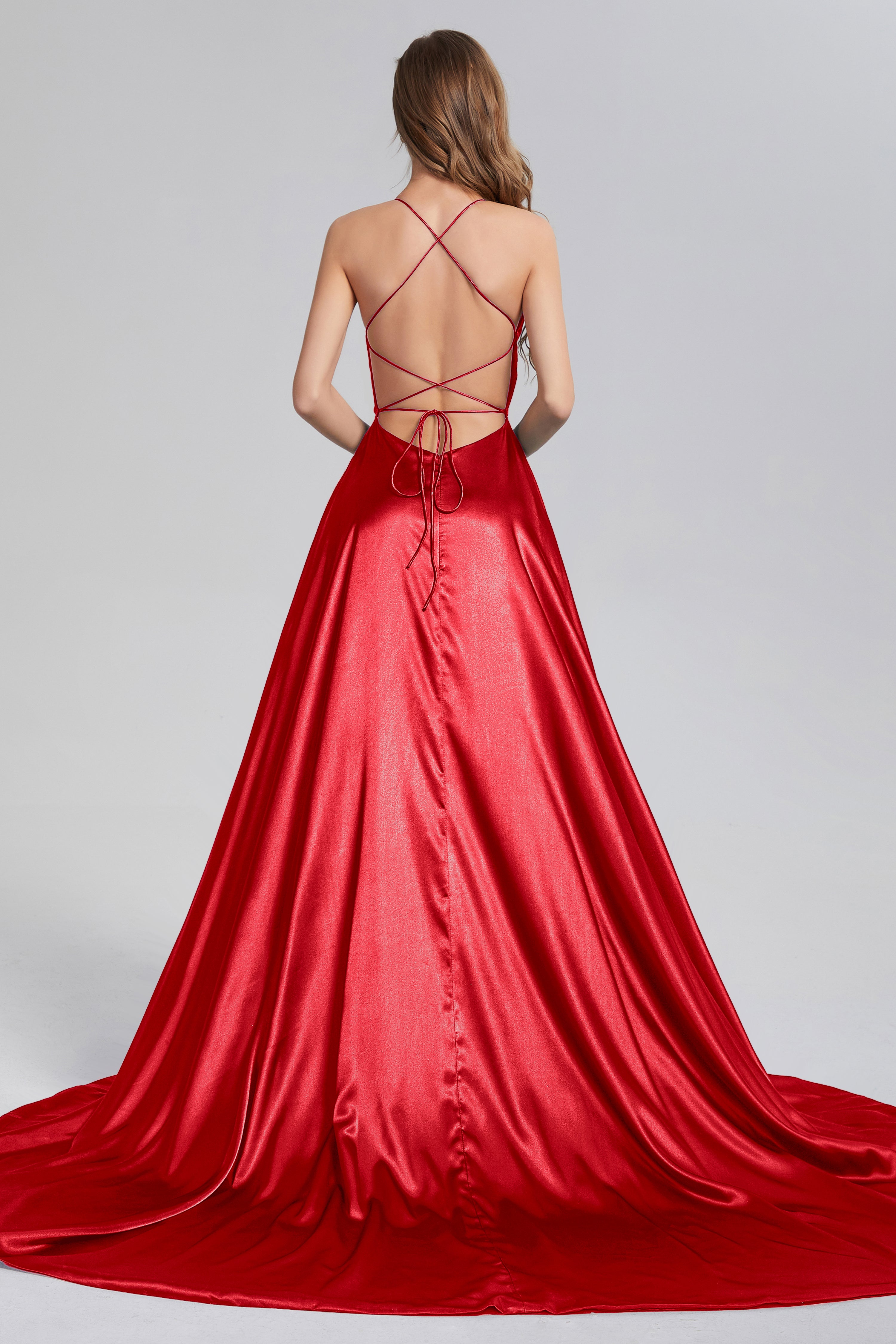 V-neck Split Prom Dresses with Trailing