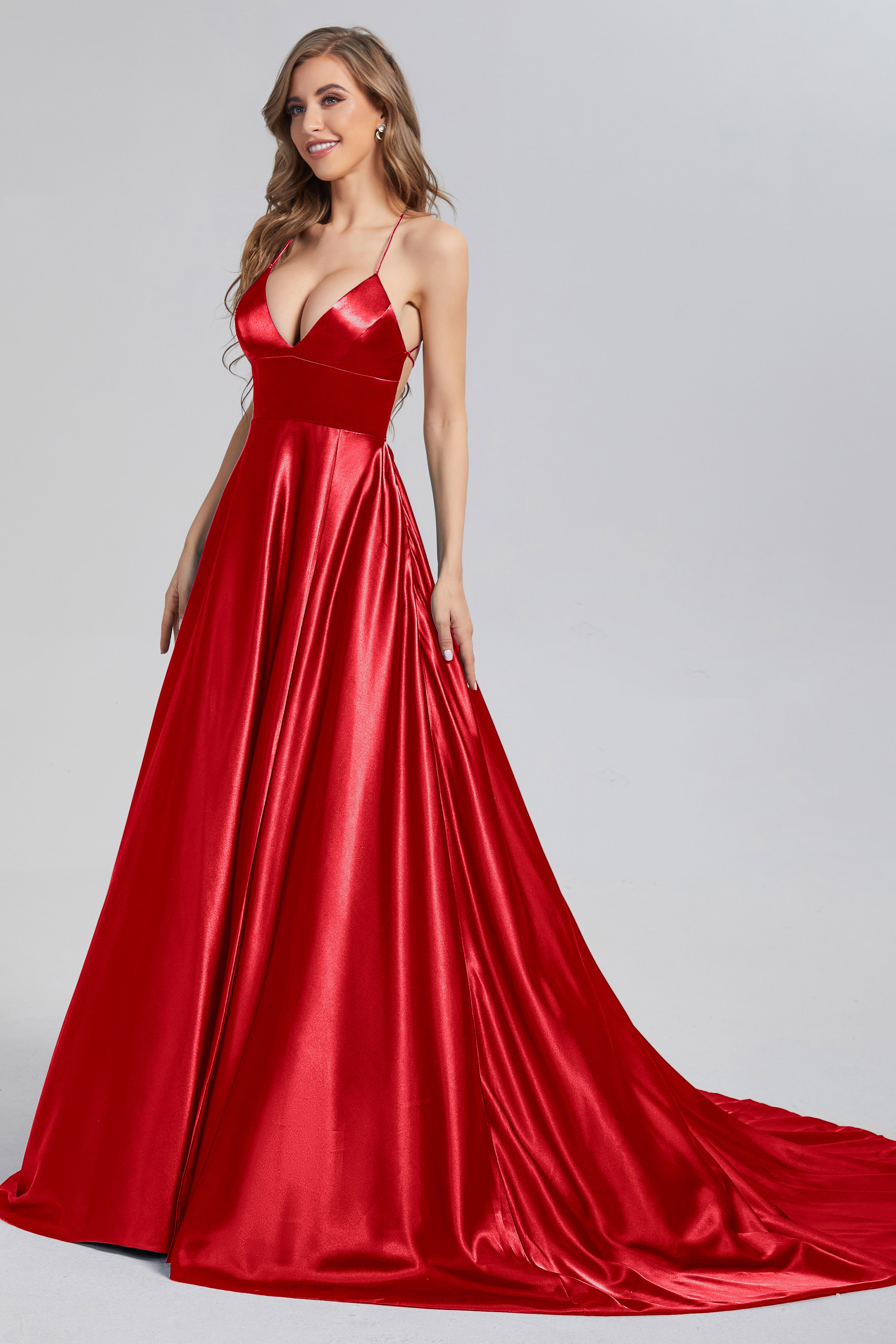 V-neck Split Prom Dresses with Trailing