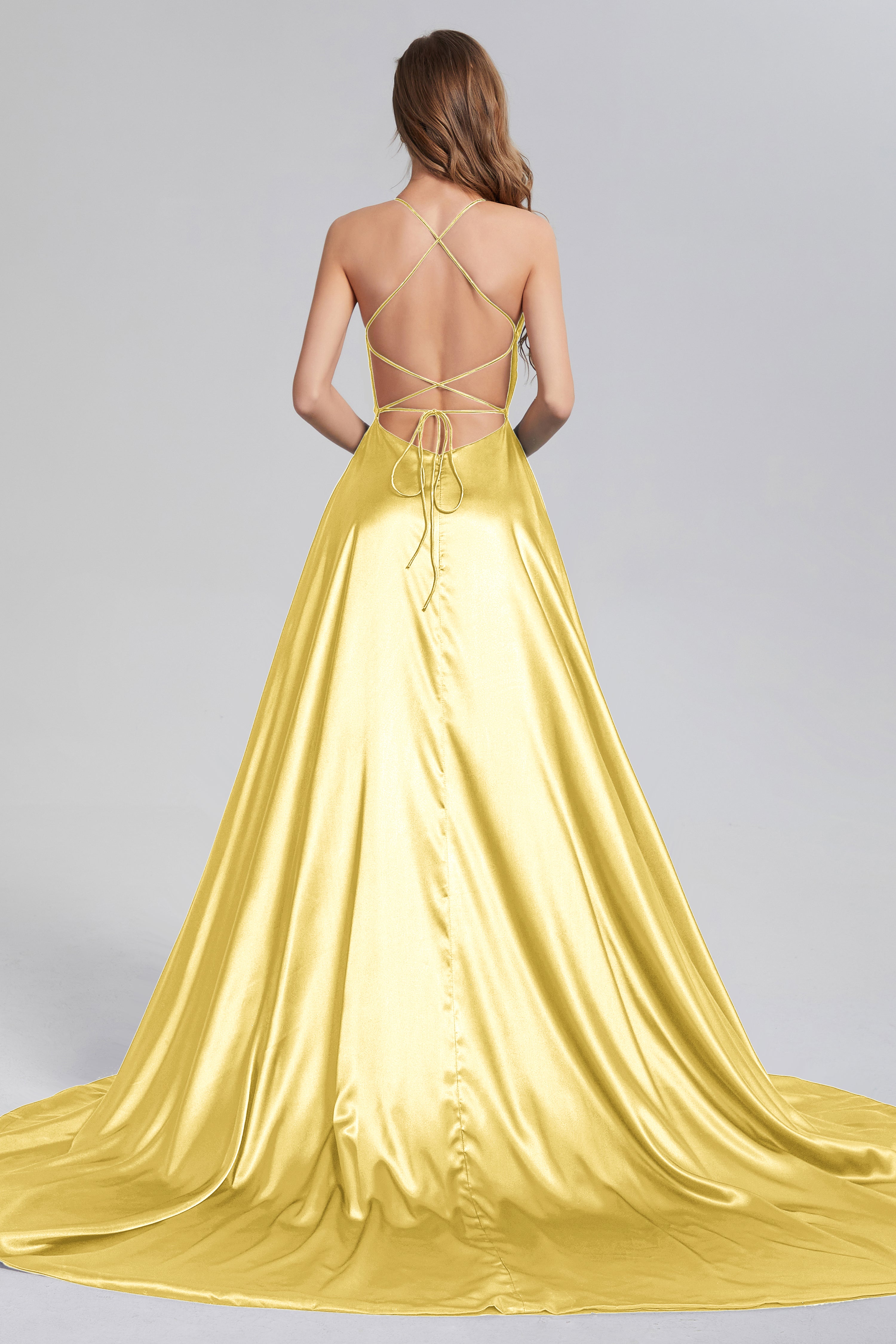 V-neck Split Prom Dresses with Trailing