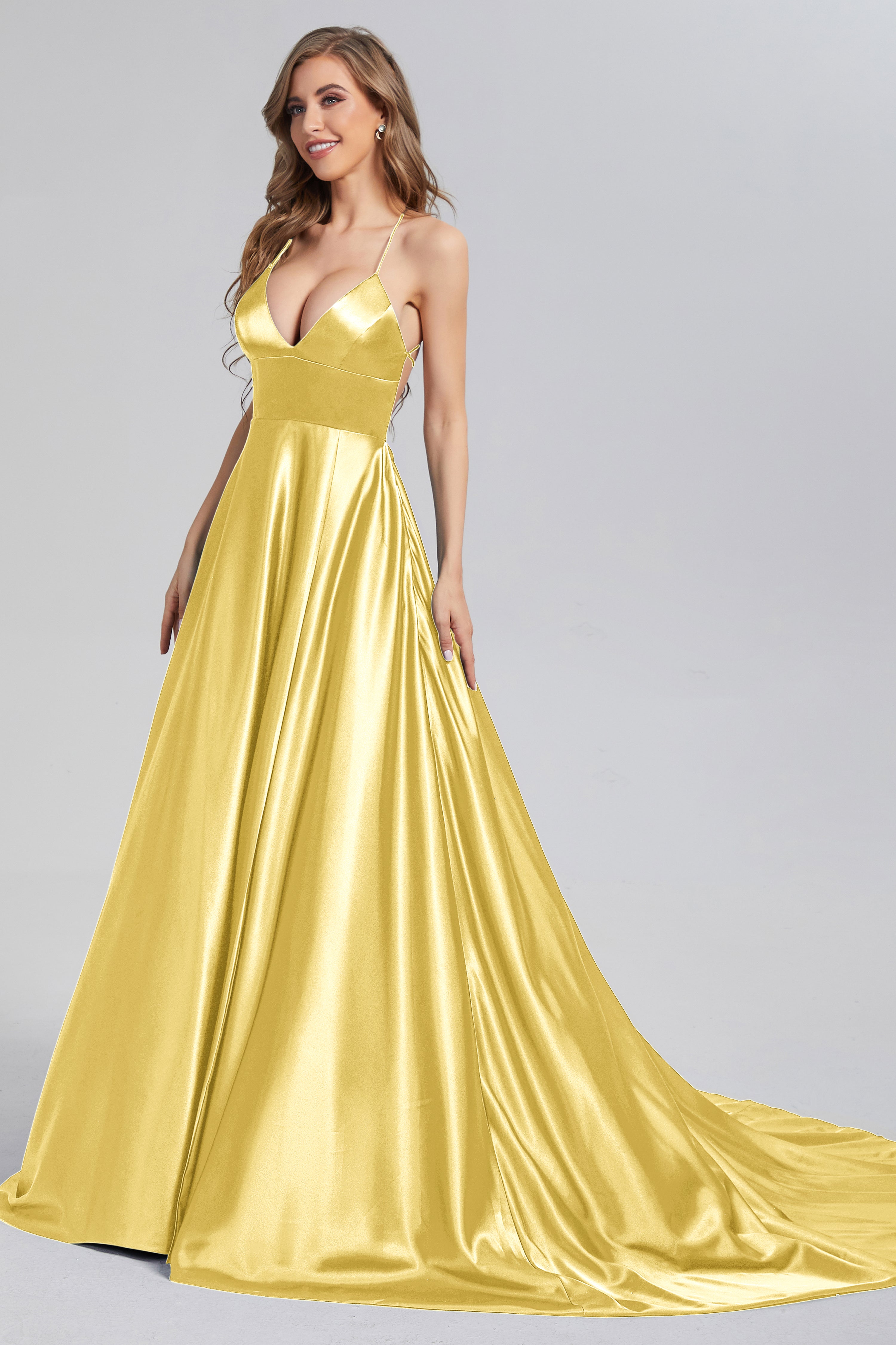 V-neck Split Prom Dresses with Trailing