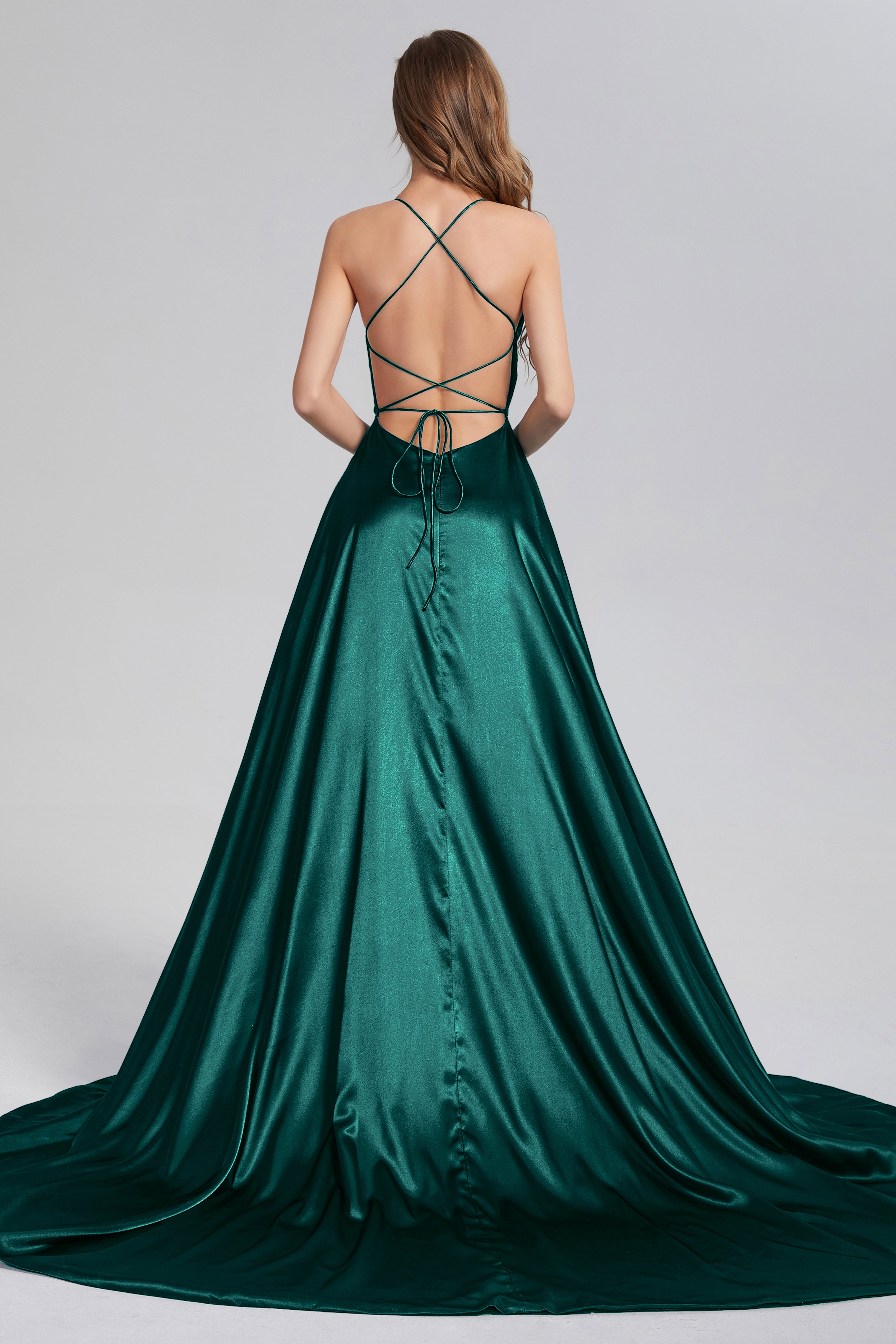 V-neck Split Prom Dresses with Trailing