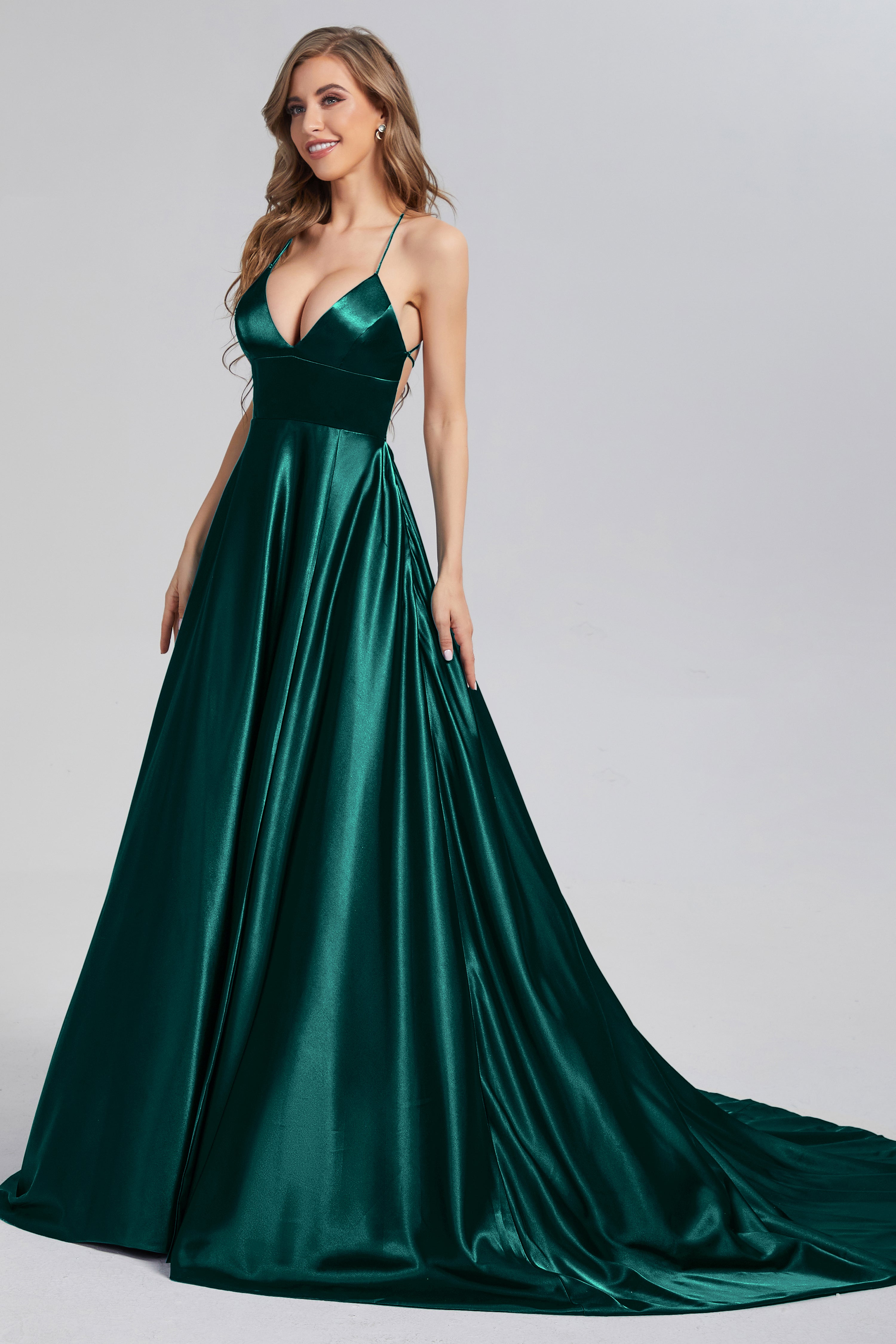 V-neck Split Prom Dresses with Trailing