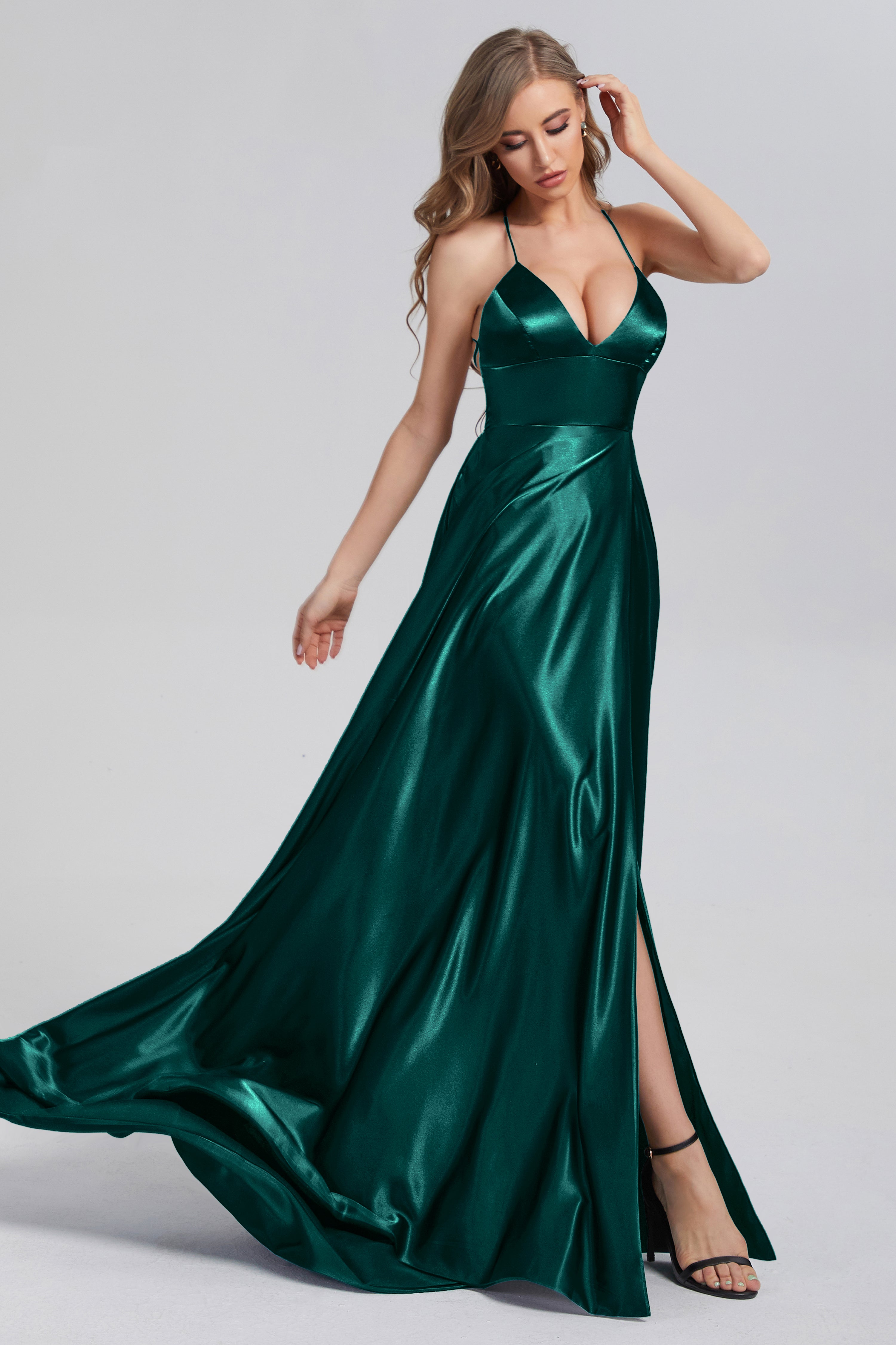 V-neck Split Prom Dresses with Trailing
