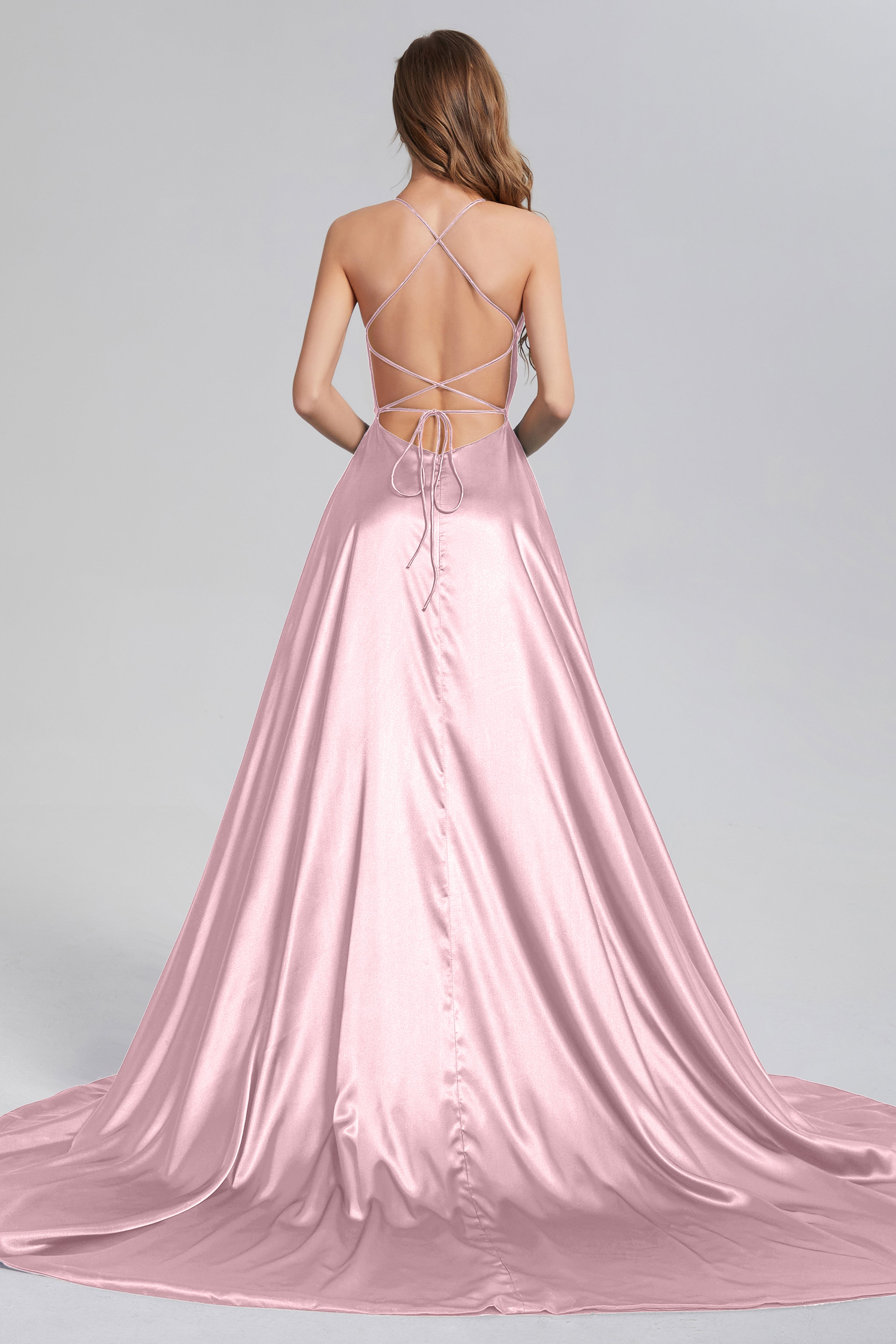 V-neck Split Prom Dresses with Trailing