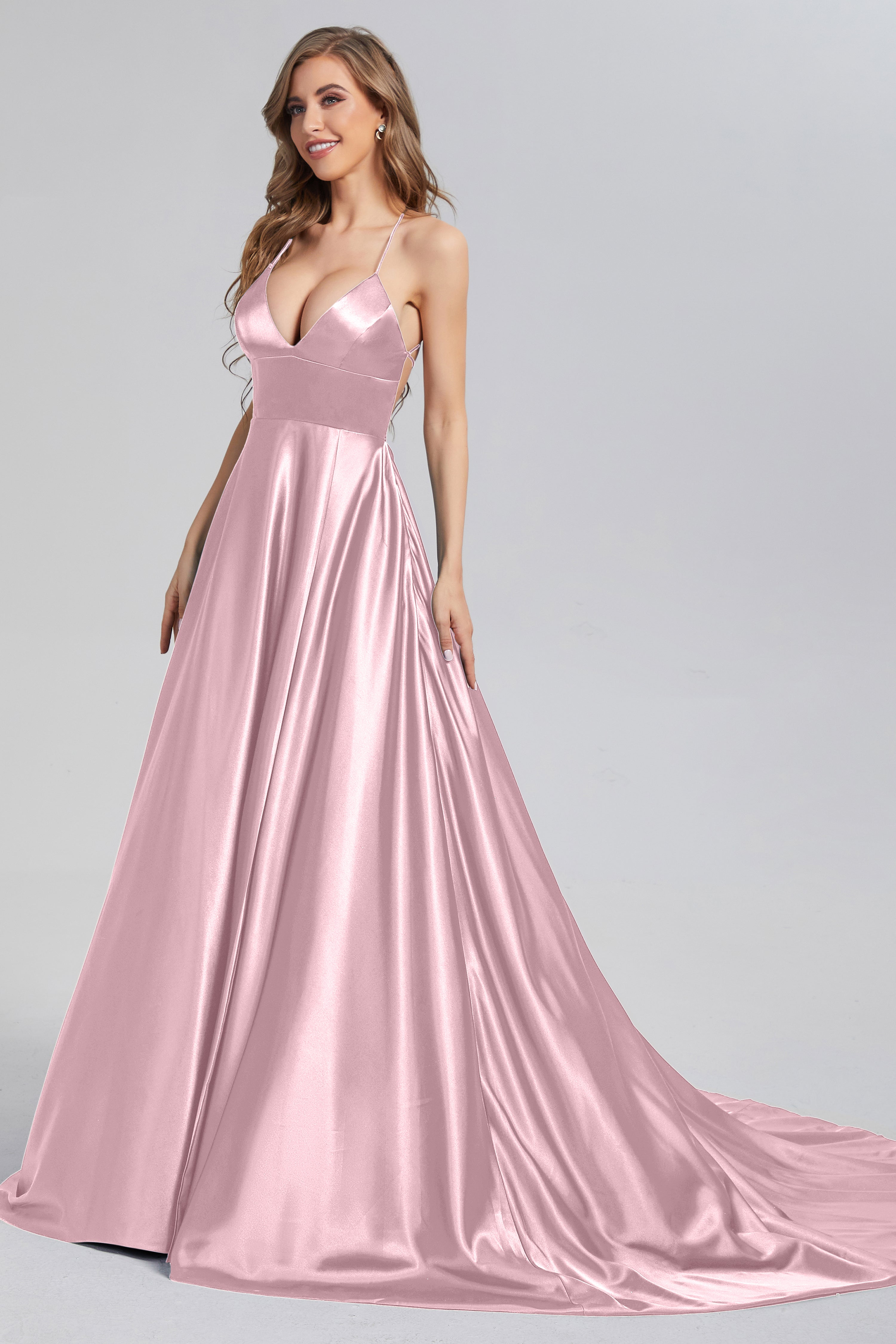 V-neck Split Prom Dresses with Trailing