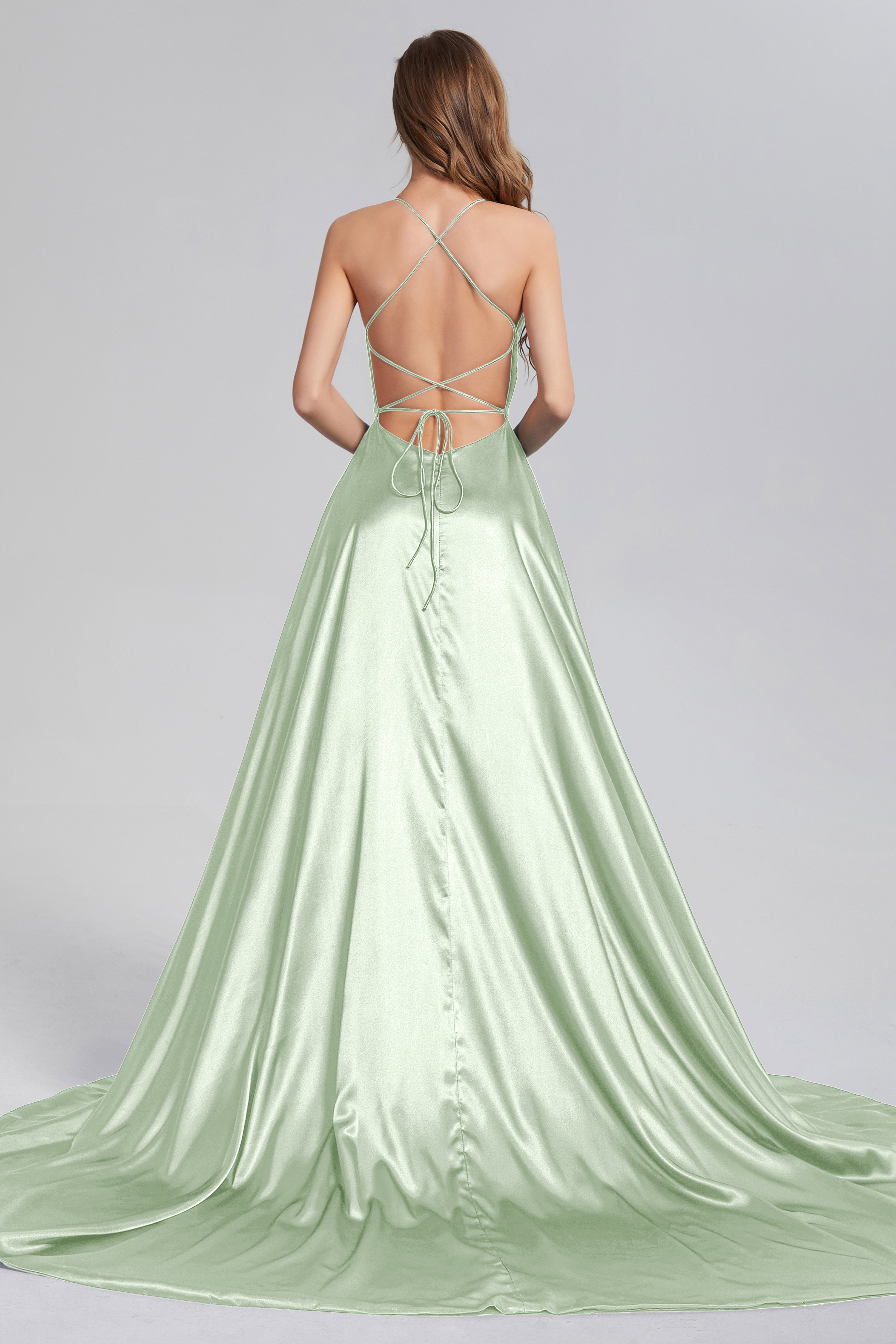 V-neck Split Prom Dresses with Trailing