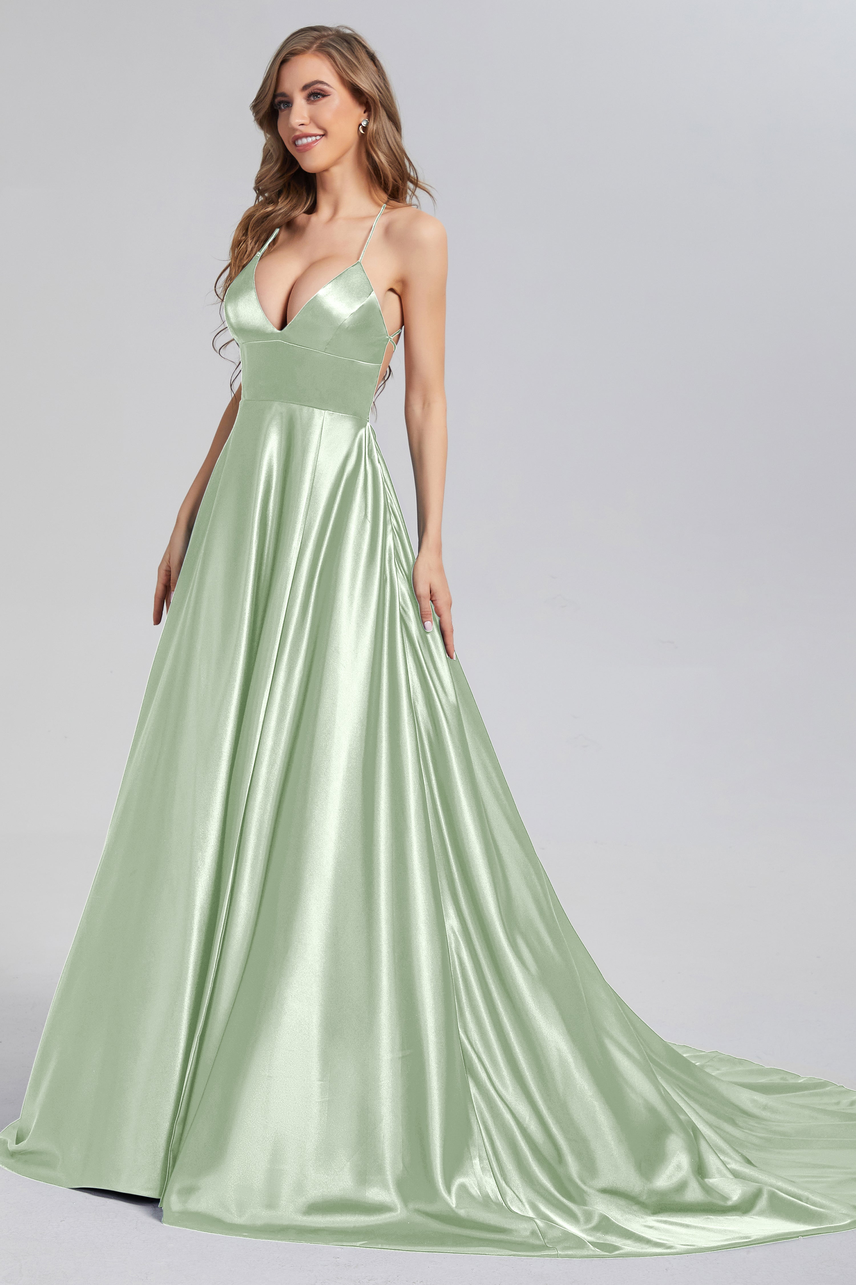 V-neck Split Prom Dresses with Trailing