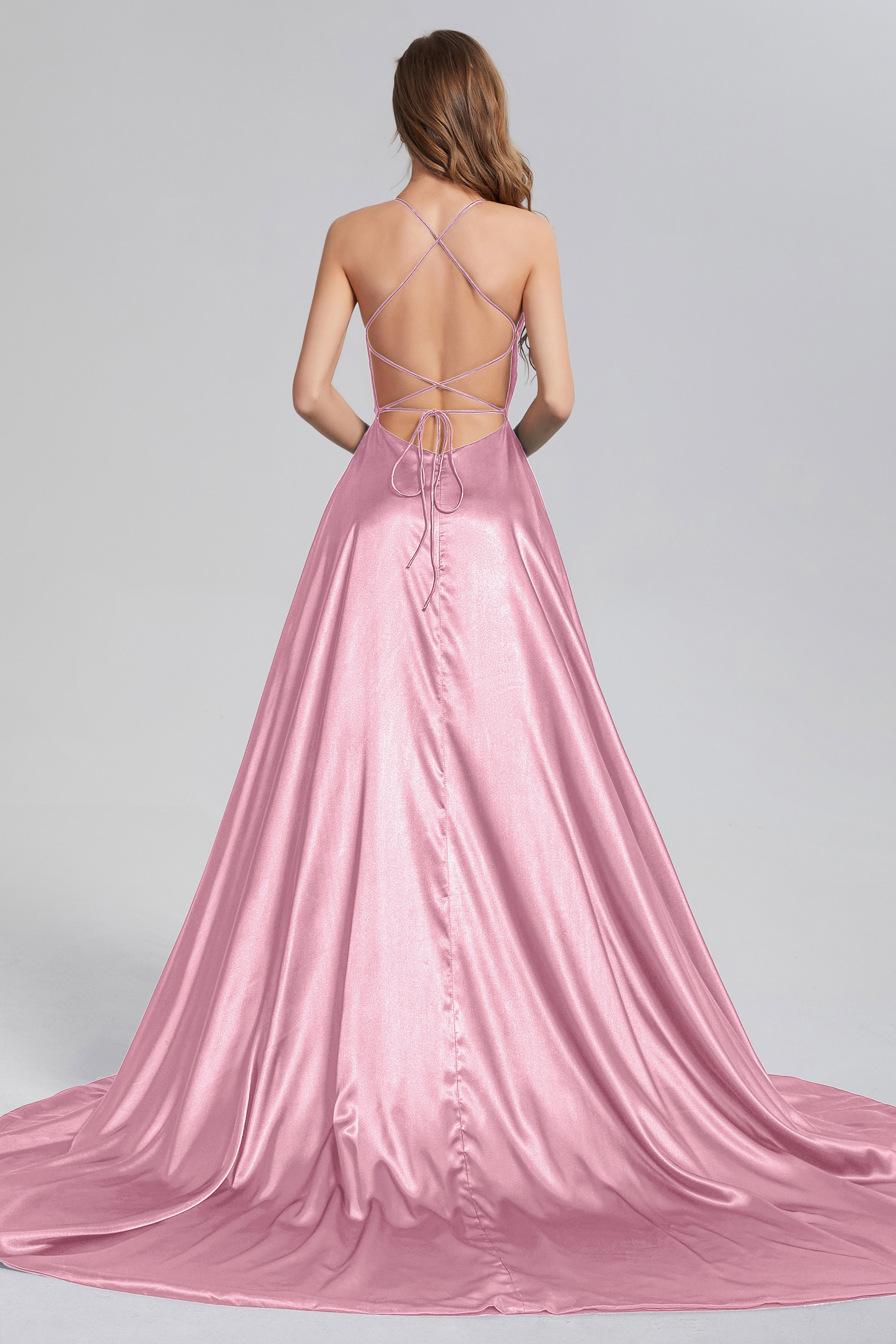 V-neck Split Prom Dresses with Trailing
