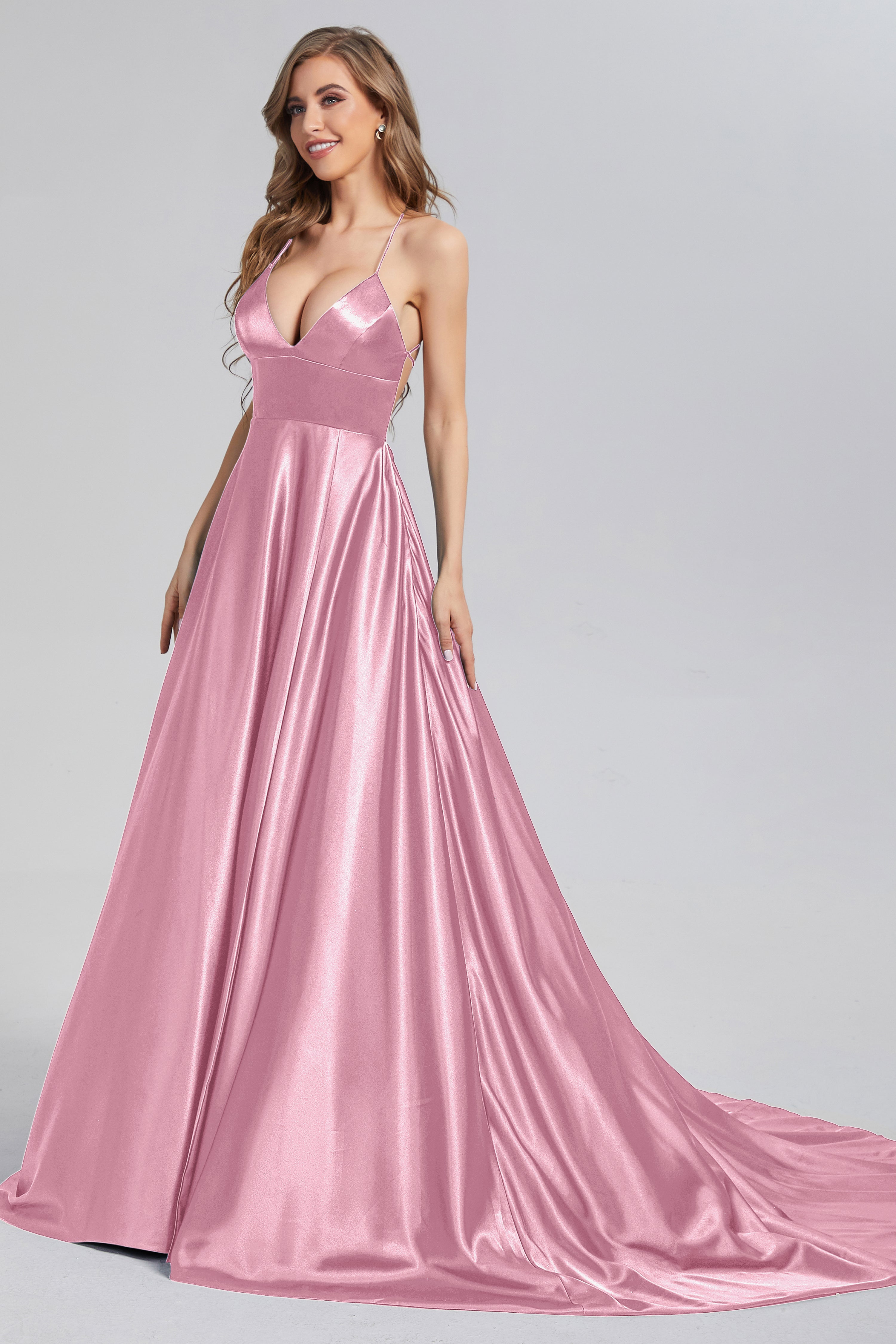 V-neck Split Prom Dresses with Trailing